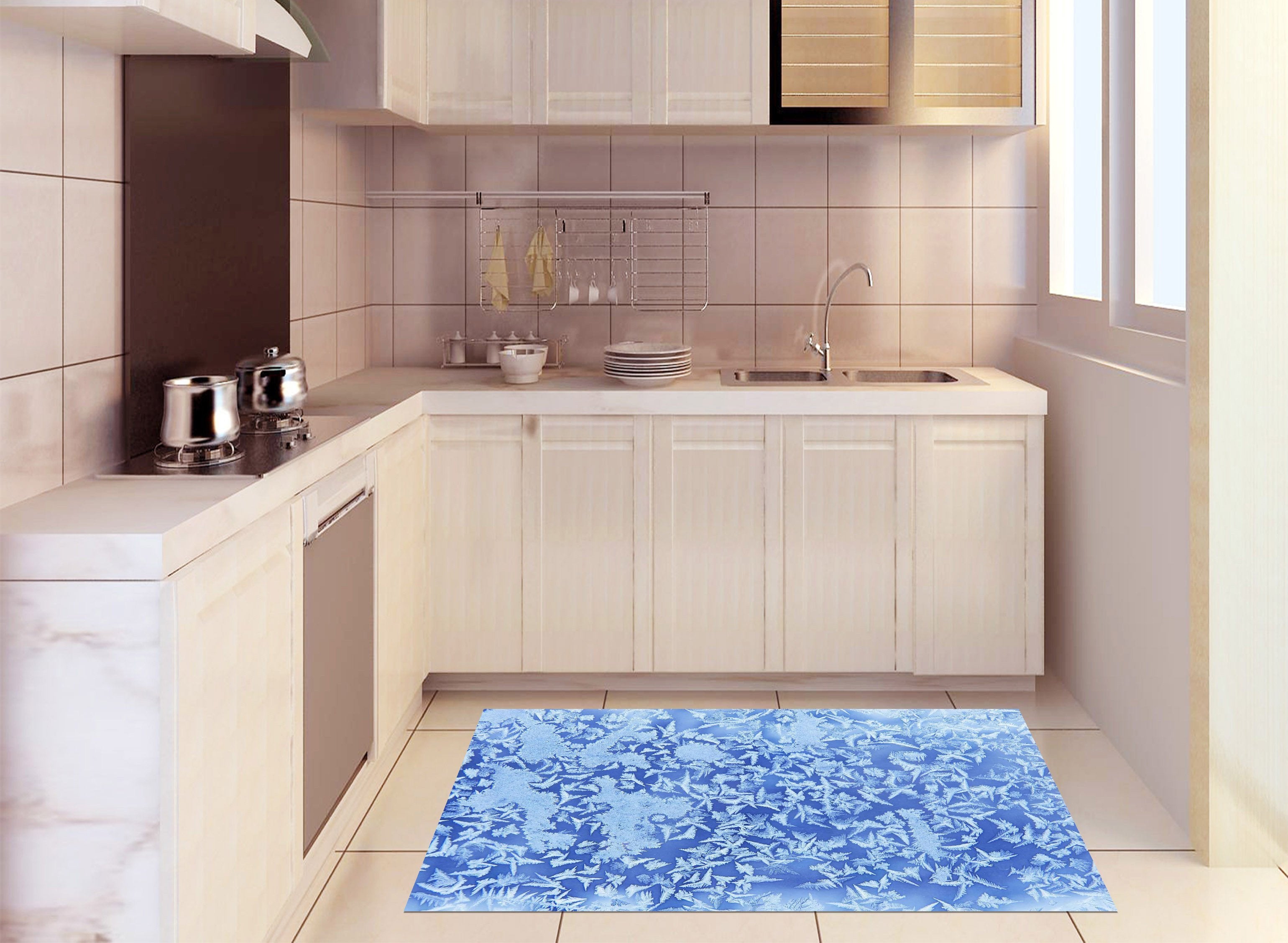 3D Frozen Snowflakes Kitchen Mat Floor Mural Wallpaper AJ Wallpaper 