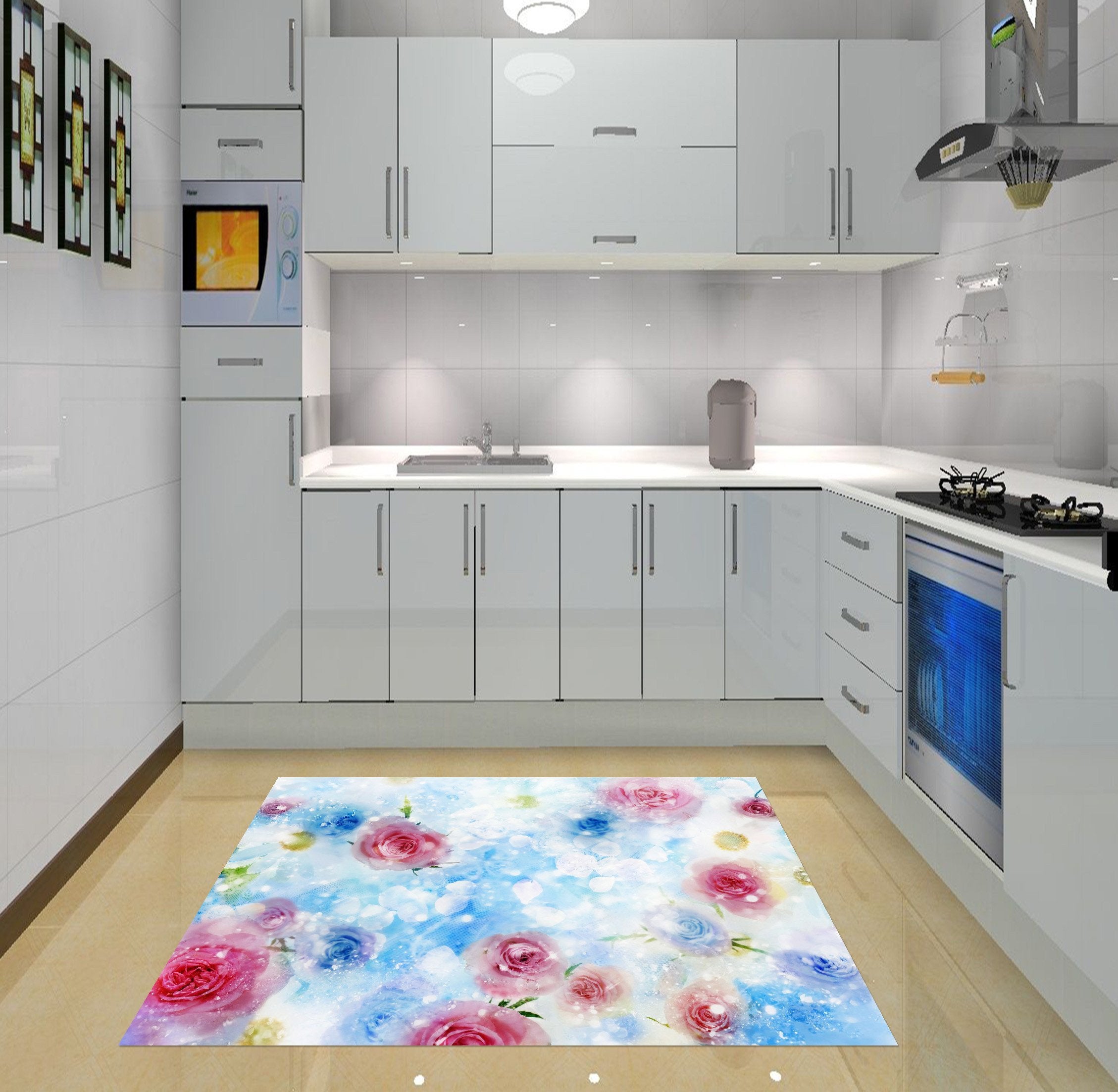 3D Dreamy Flowers Kitchen Mat Floor Mural Wallpaper AJ Wallpaper 