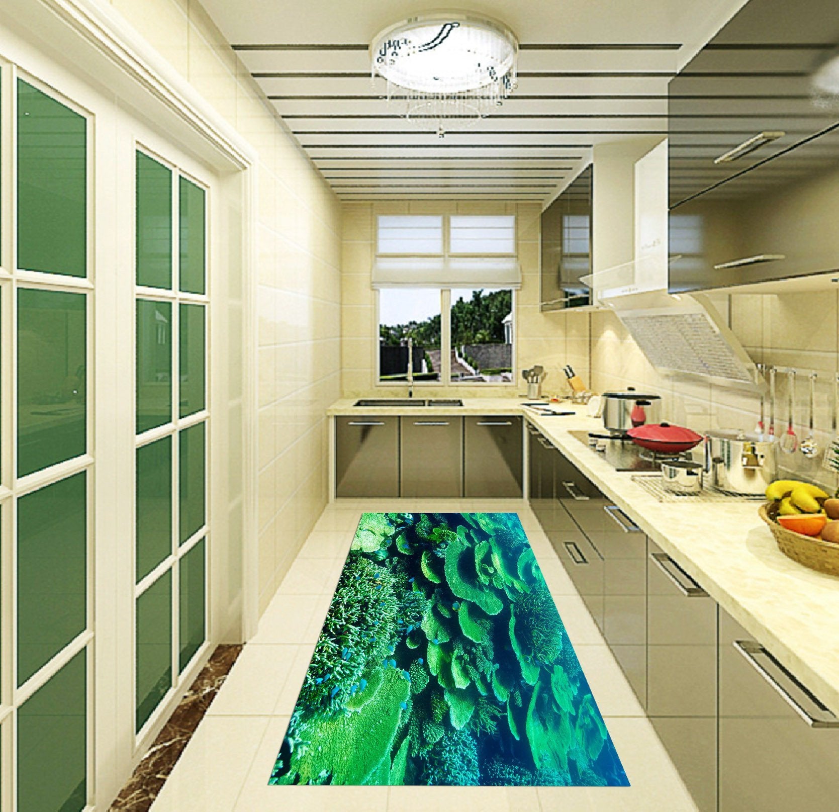 3D Sea Green Corals Kitchen Mat Floor Mural Wallpaper AJ Wallpaper 