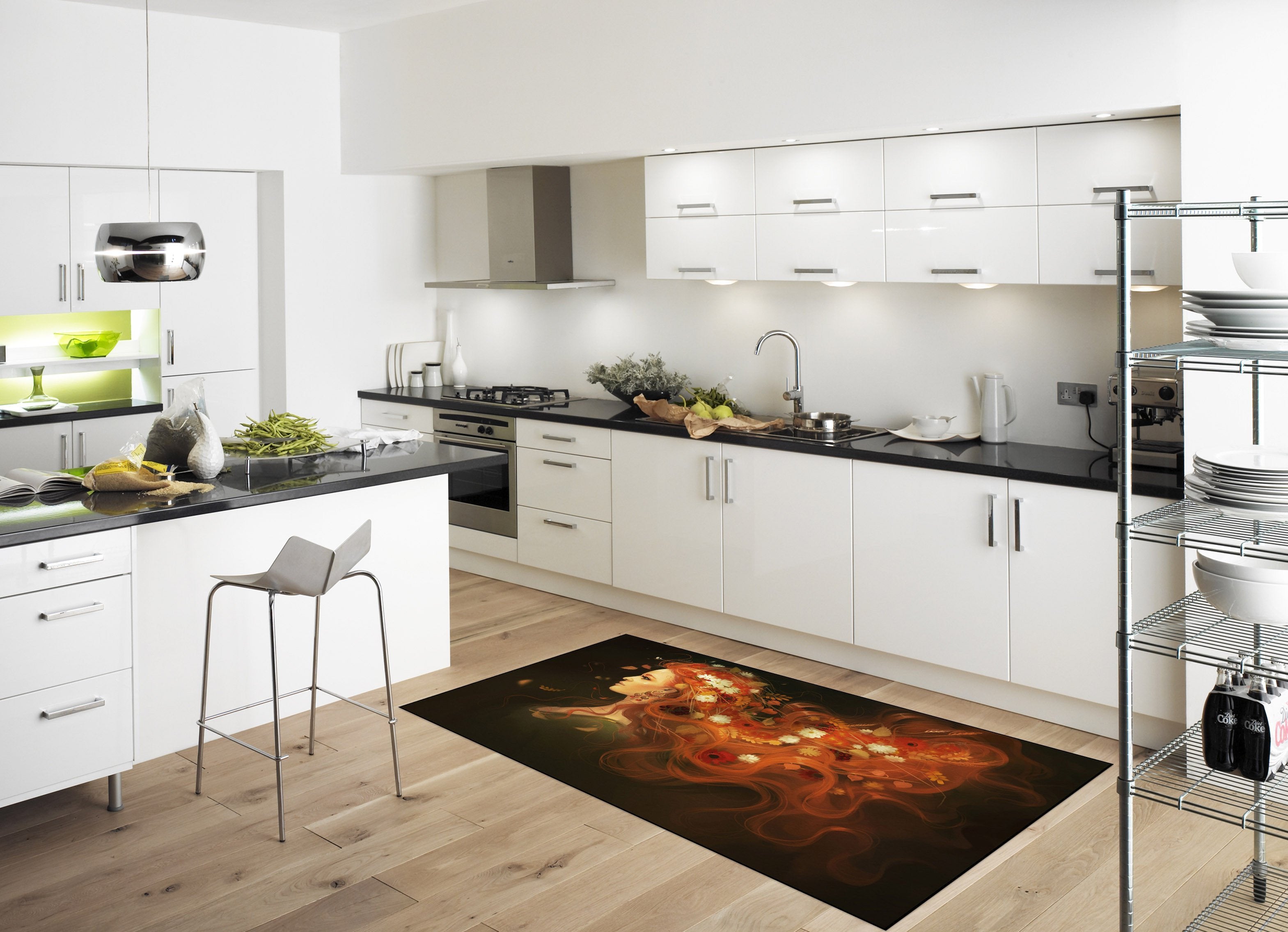 3D Woman Hair Flowers 632 Kitchen Mat Floor Mural Wallpaper AJ Wallpaper 