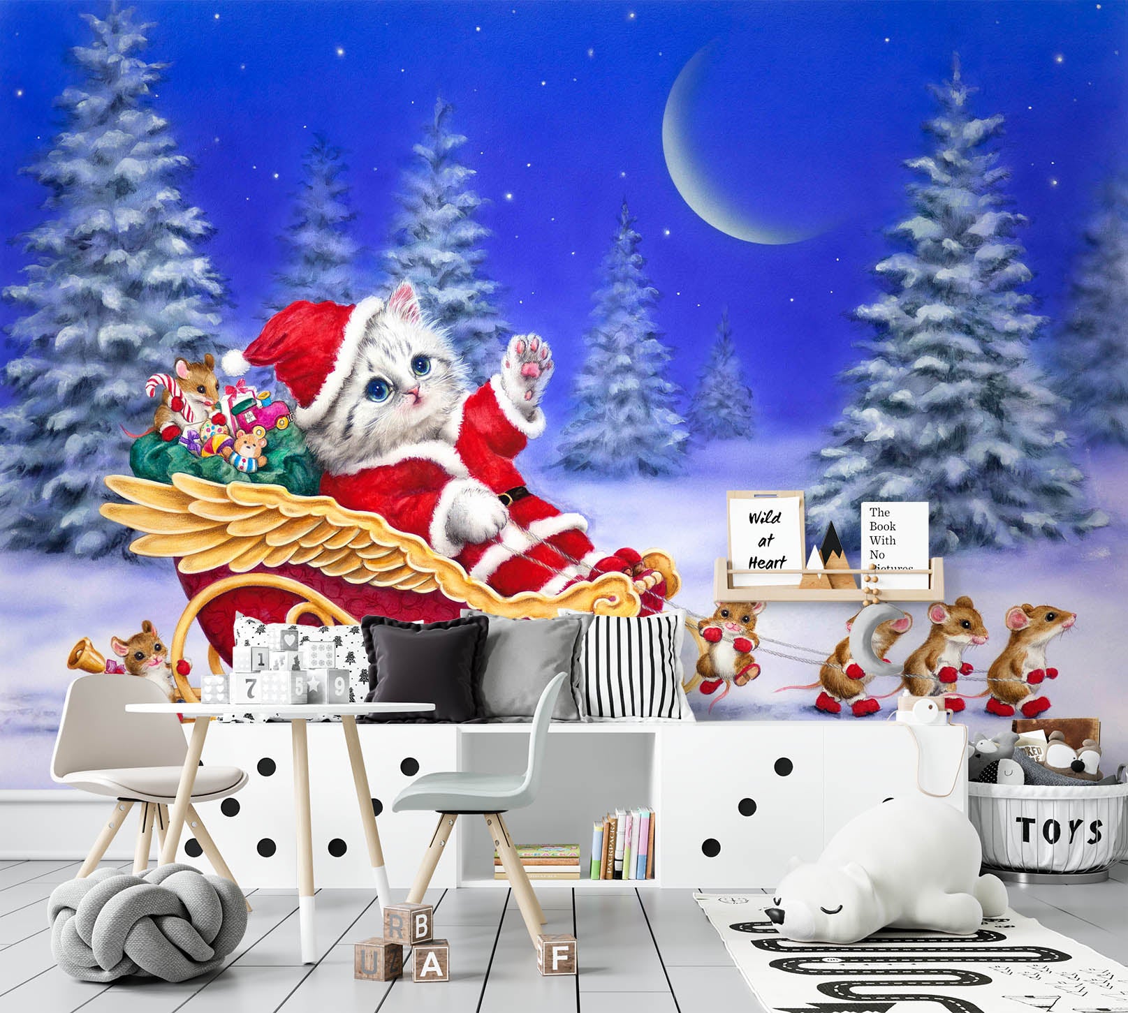 3D Christmas Cat Moon 5544 Kayomi Harai Wall Mural Wall Murals