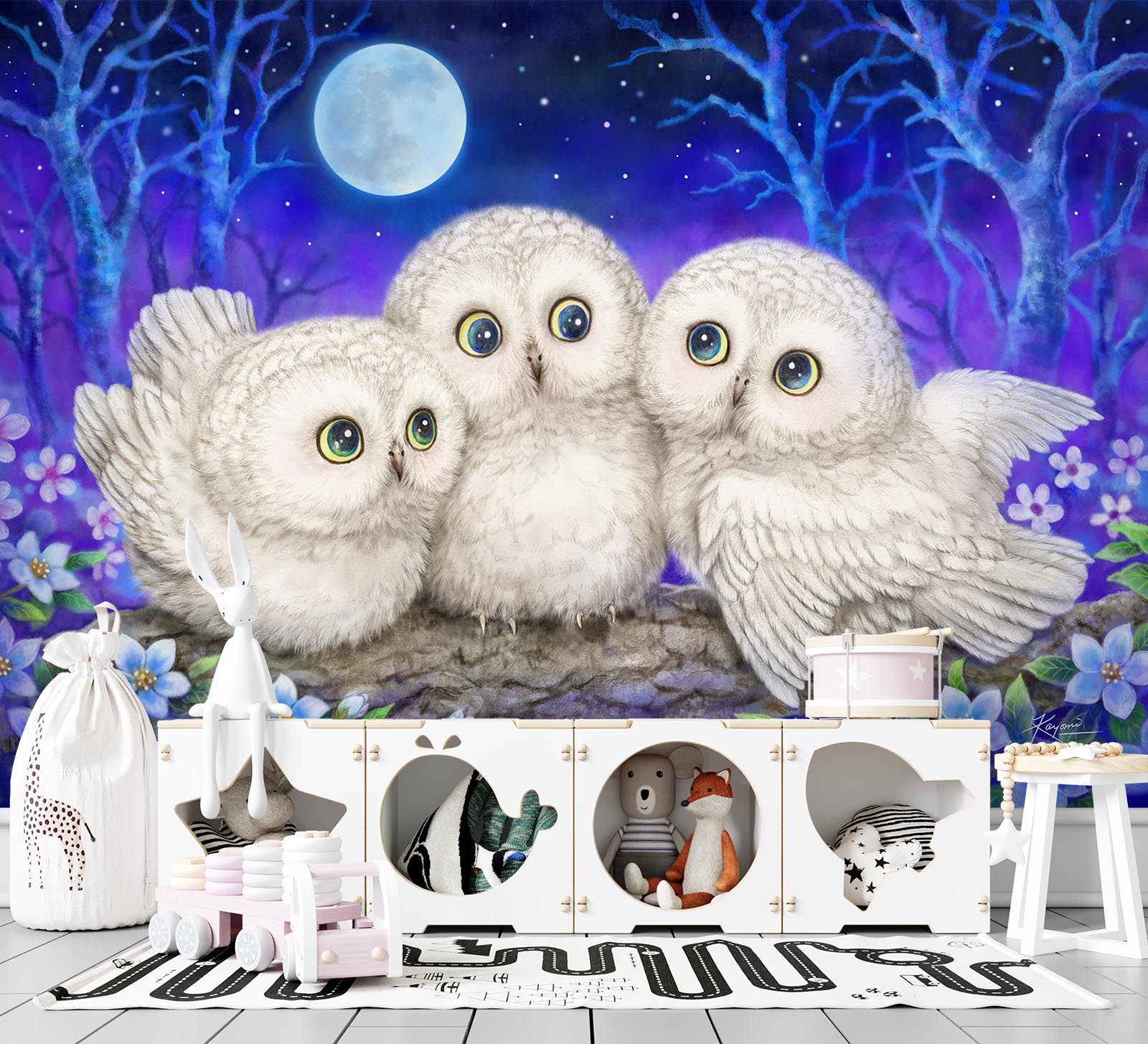 3D Owl Moon 5537 Kayomi Harai Wall Mural Wall Murals