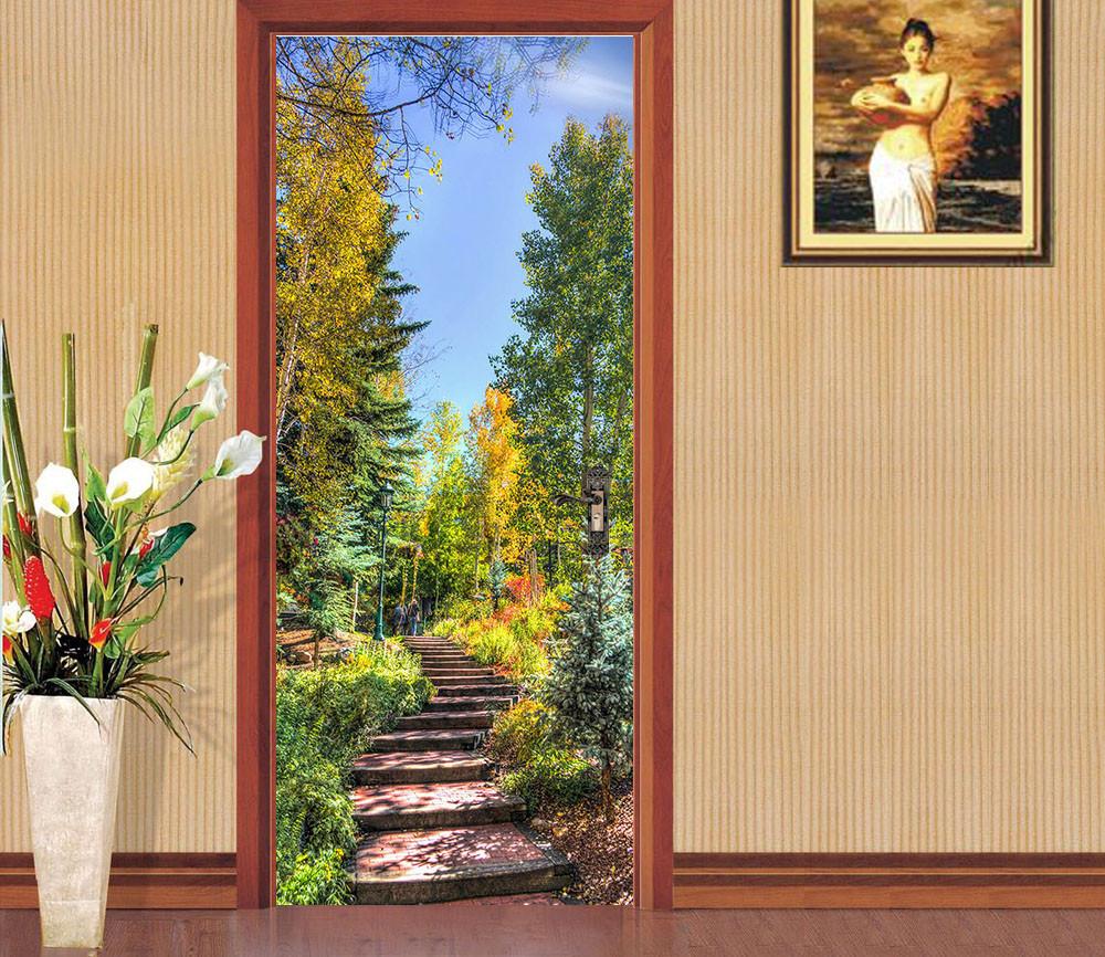 3D steps and green oil paintings stone door mural Wallpaper AJ Wallpaper 