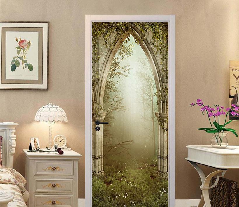 3D pointed arch sunshine stone door mural Wallpaper AJ Wallpaper 