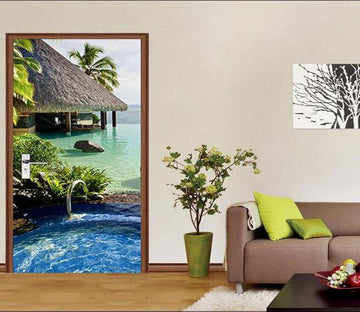 3D swimming pool house in the door mural Wallpaper AJ Wallpaper 