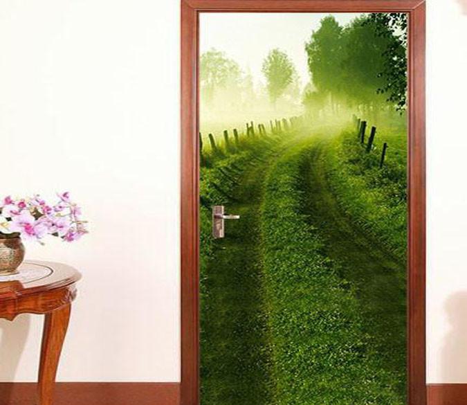 3D grass grassland tree door mural Wallpaper AJ Wallpaper 