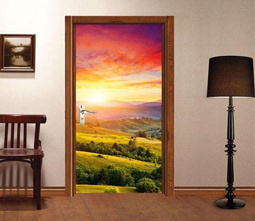 3D under the sunset field door mural Wallpaper AJ Wallpaper 