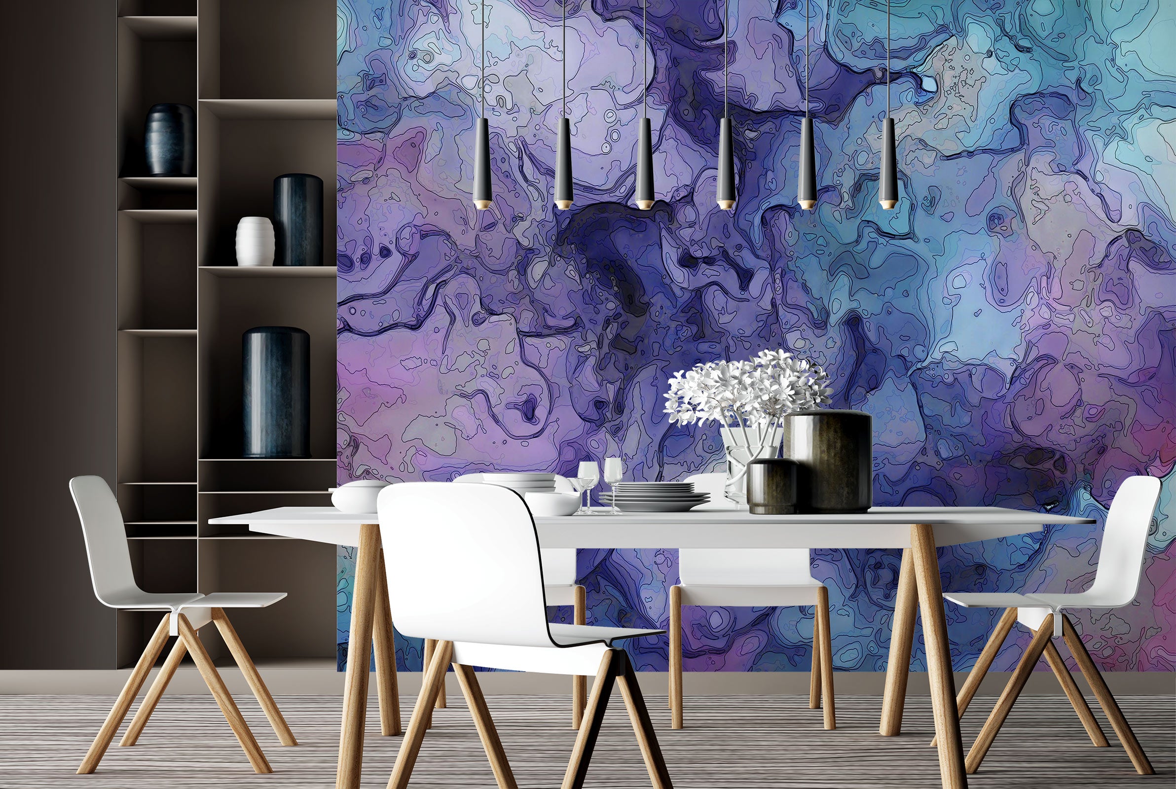 3D Blue Purple Pattern 90217 Alius Herb Wall Mural Wall Murals