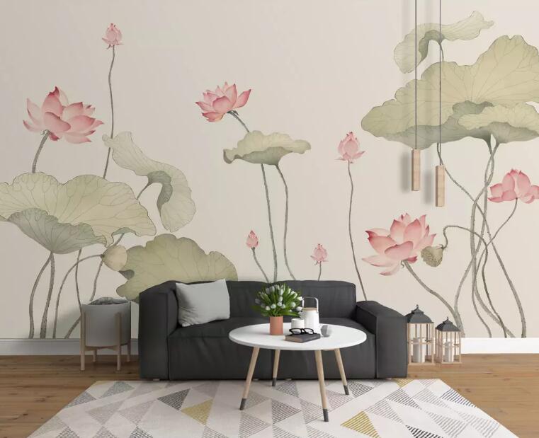 3D Green Lotus Leaf WG664 Wall Murals