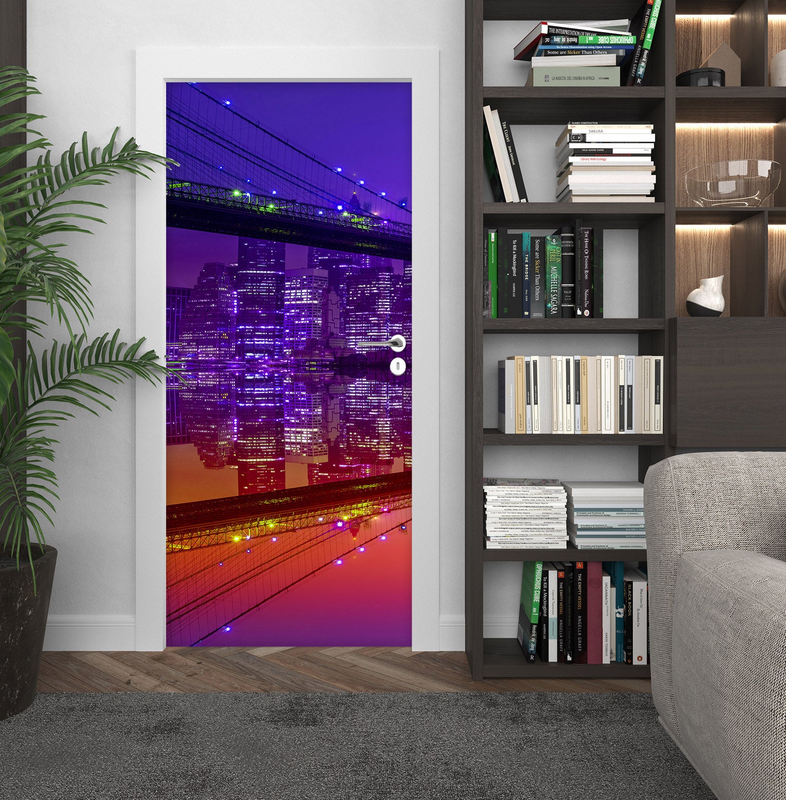 3D Purple Light Building Bridge 11442 Marco Carmassi Door Mural