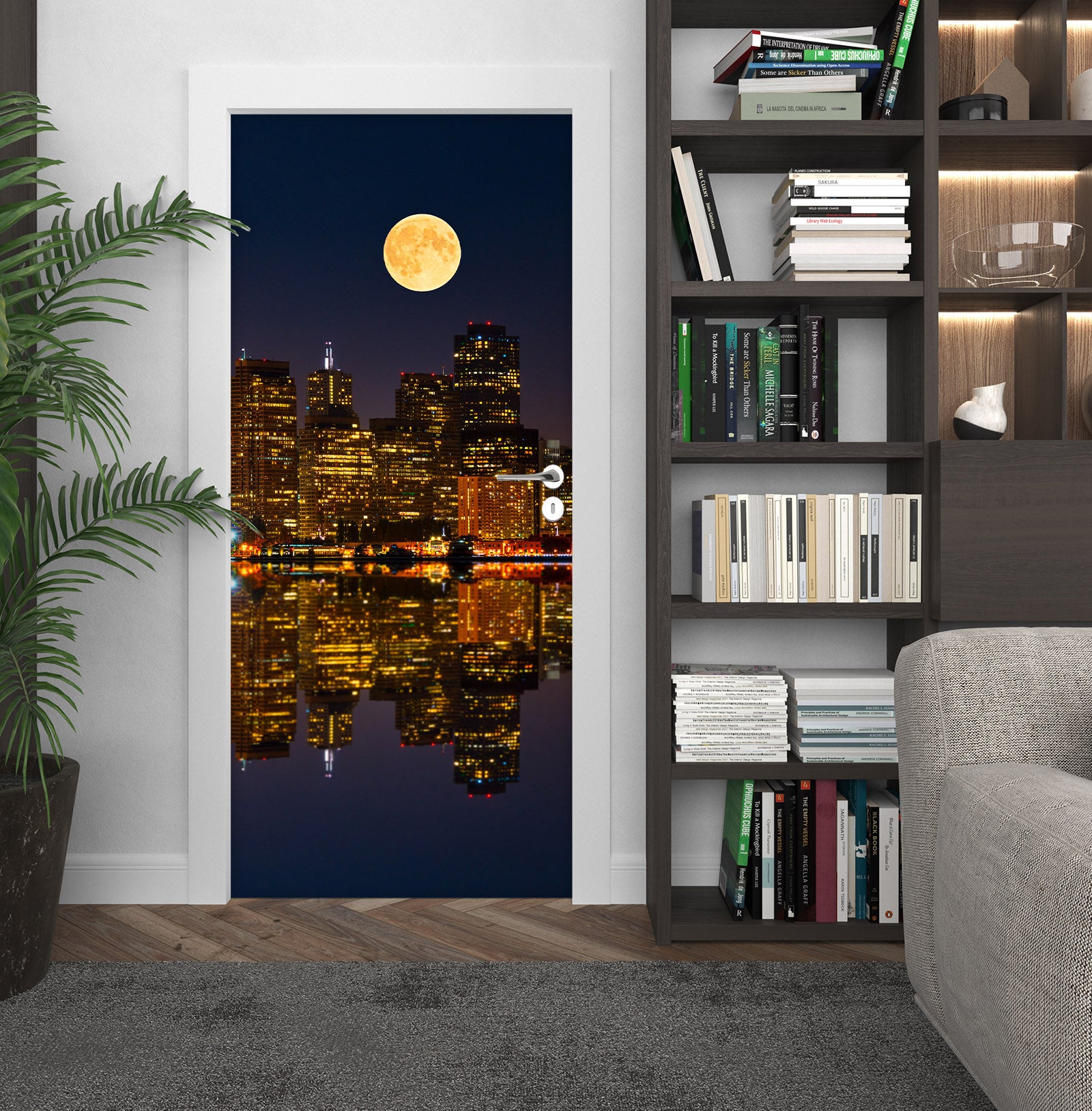 3D Night Moon Rise Shadow 119130 Marco Carmassi Door Mural