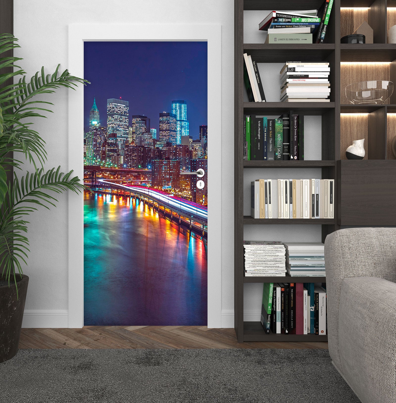 3D Night City Bridge 10616 Assaf Frank Door Mural