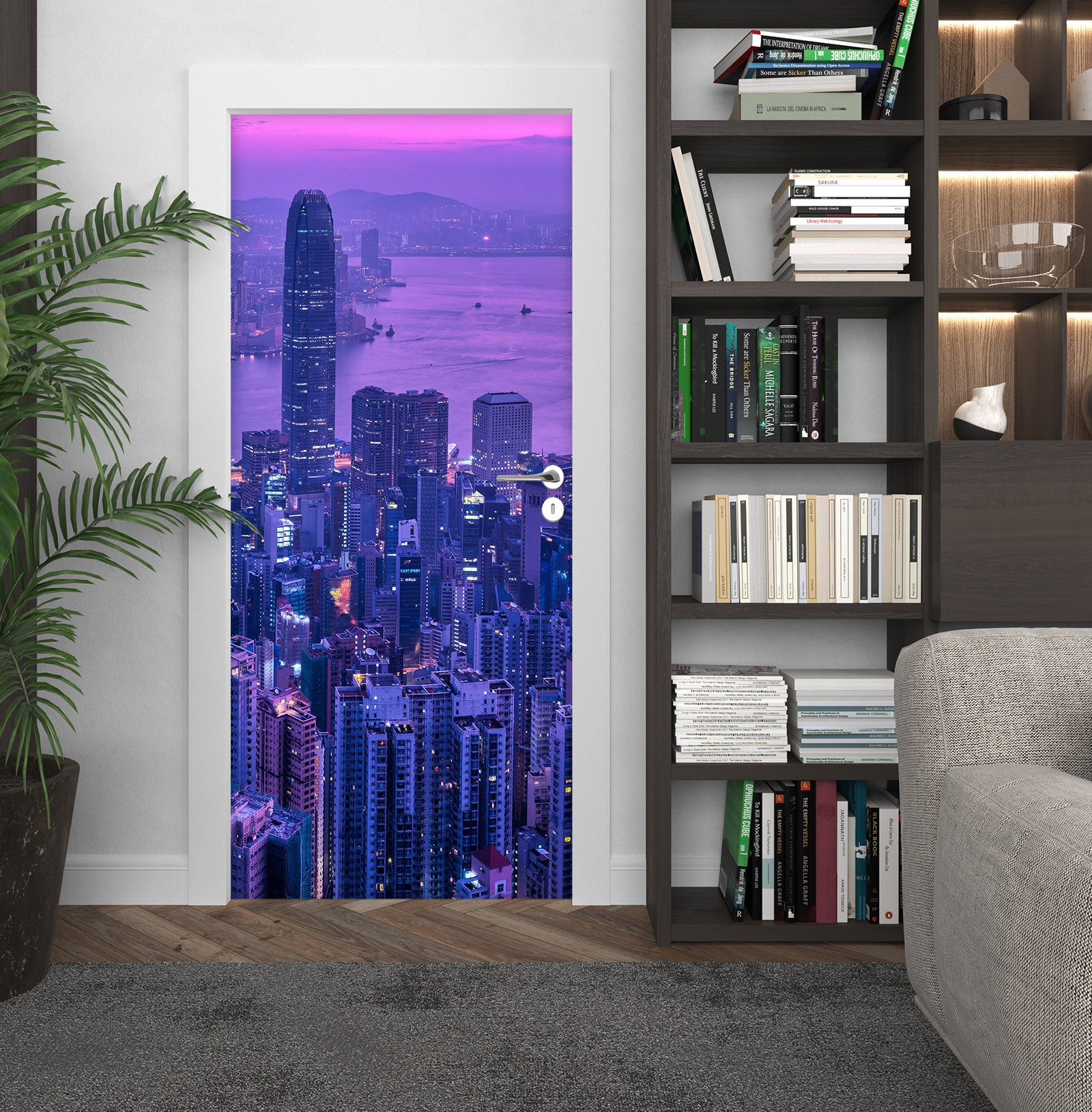 3D Purple City Building 119135 Marco Carmassi Door Mural