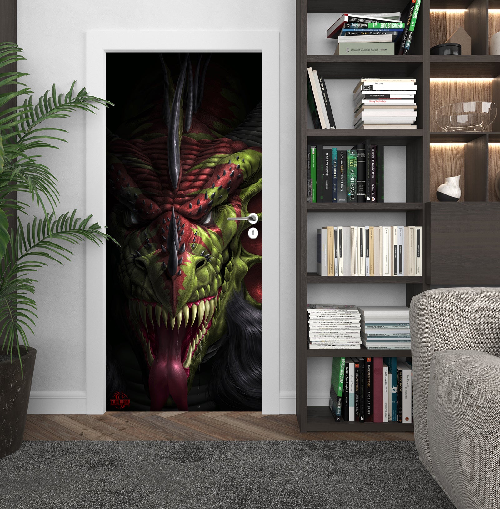 3D Green Dragon 639 Tom Wood Door Mural