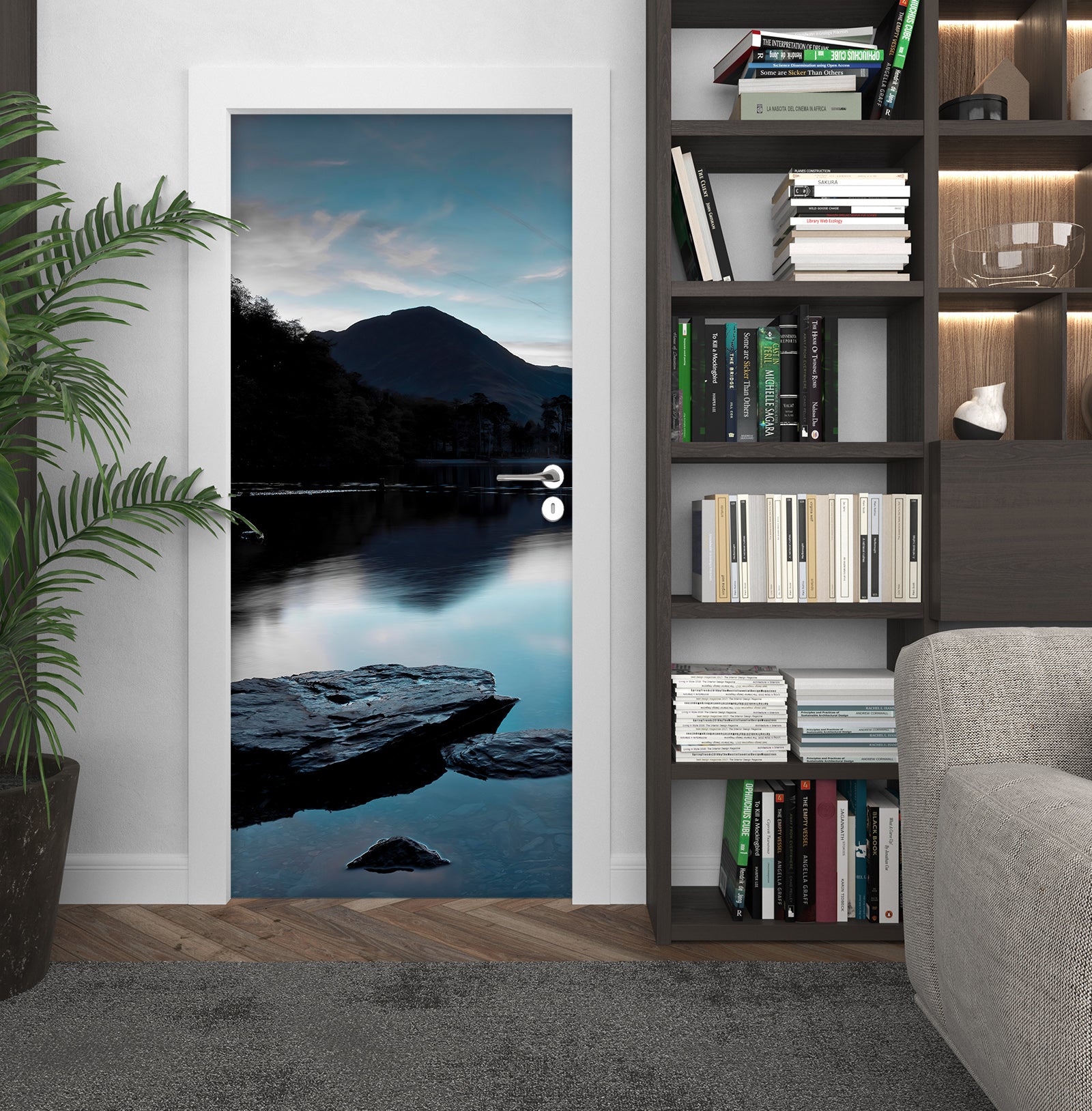 3D Lake Mountain Shadow 10673 Assaf Frank Door Mural