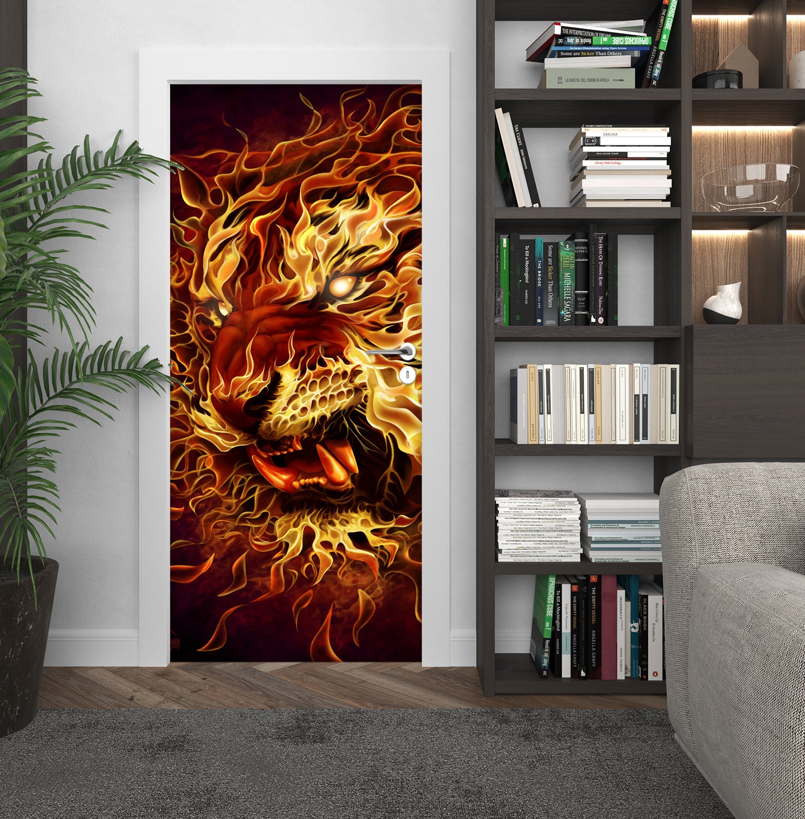 3D Flame Tiger 641 Tom Wood Door Mural