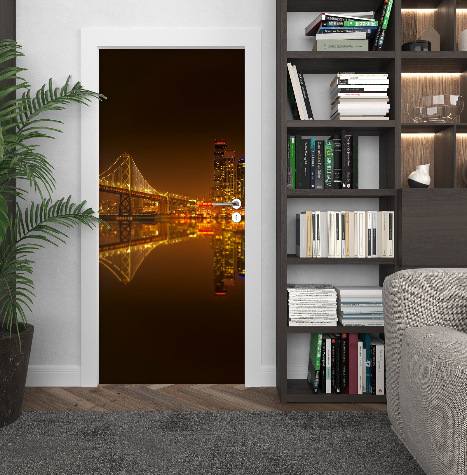 3D Golden Lights Bridge 119116 Marco Carmassi Door Mural