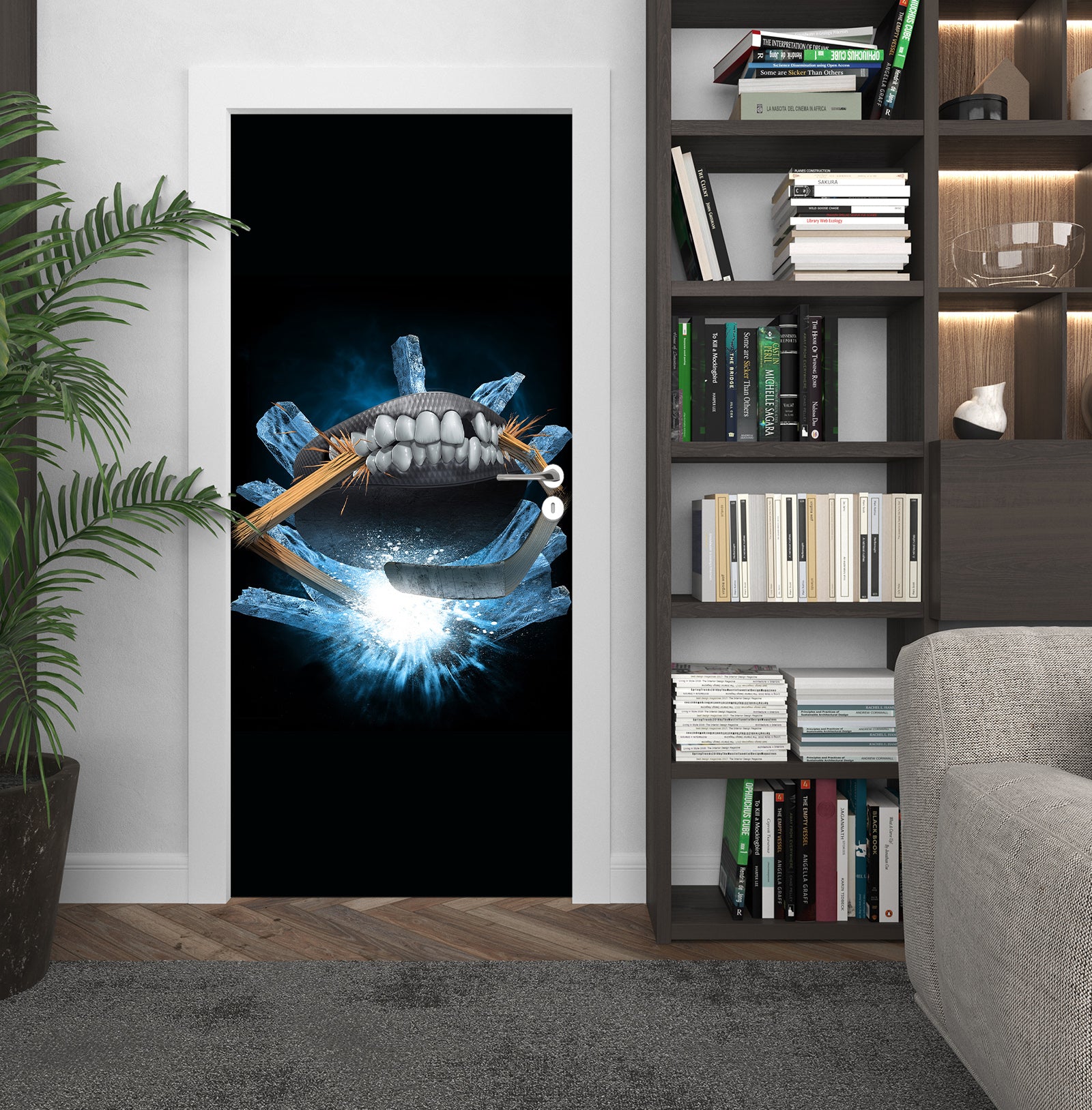 3D Ice Hockey Teeth 621 Tom Wood Door Mural