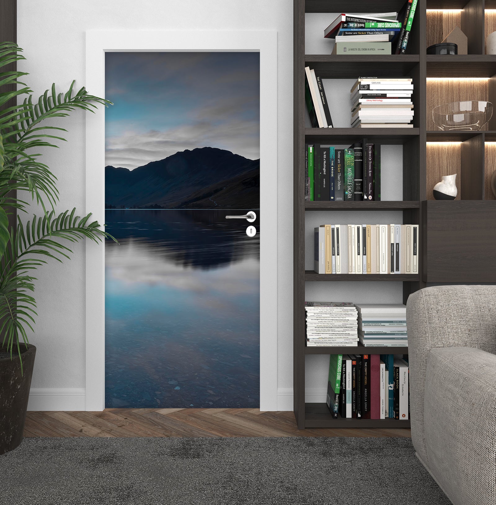 3D Lake Mountain Shadow 10674 Assaf Frank Door Mural