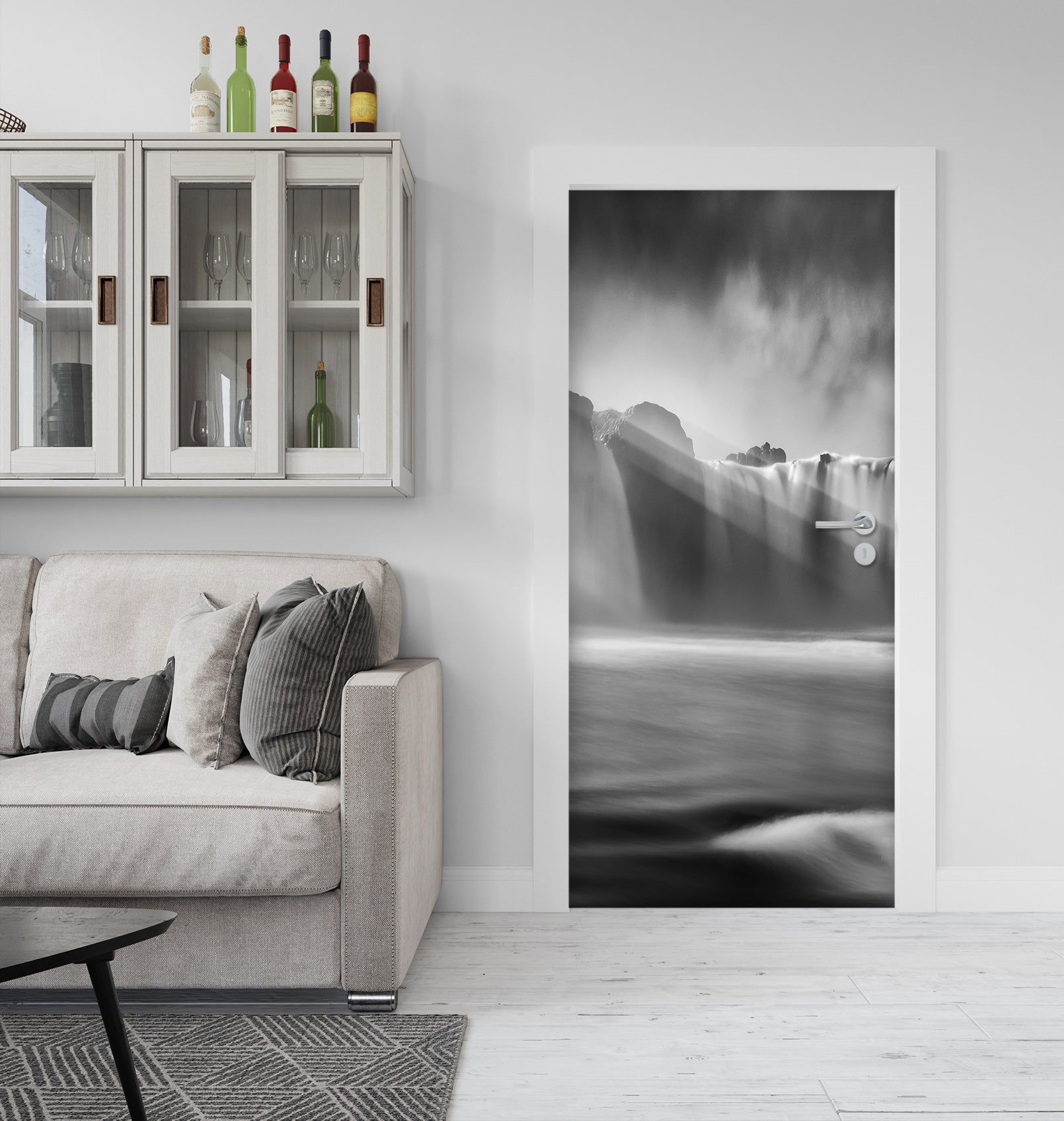 3D Grey Waterfall 11564 Marco Carmassi Door Mural