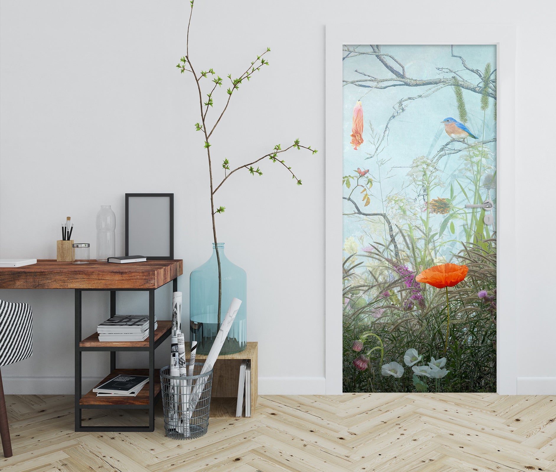 3D Flowers Grass Bird 107184 Beth Sheridan Door Mural