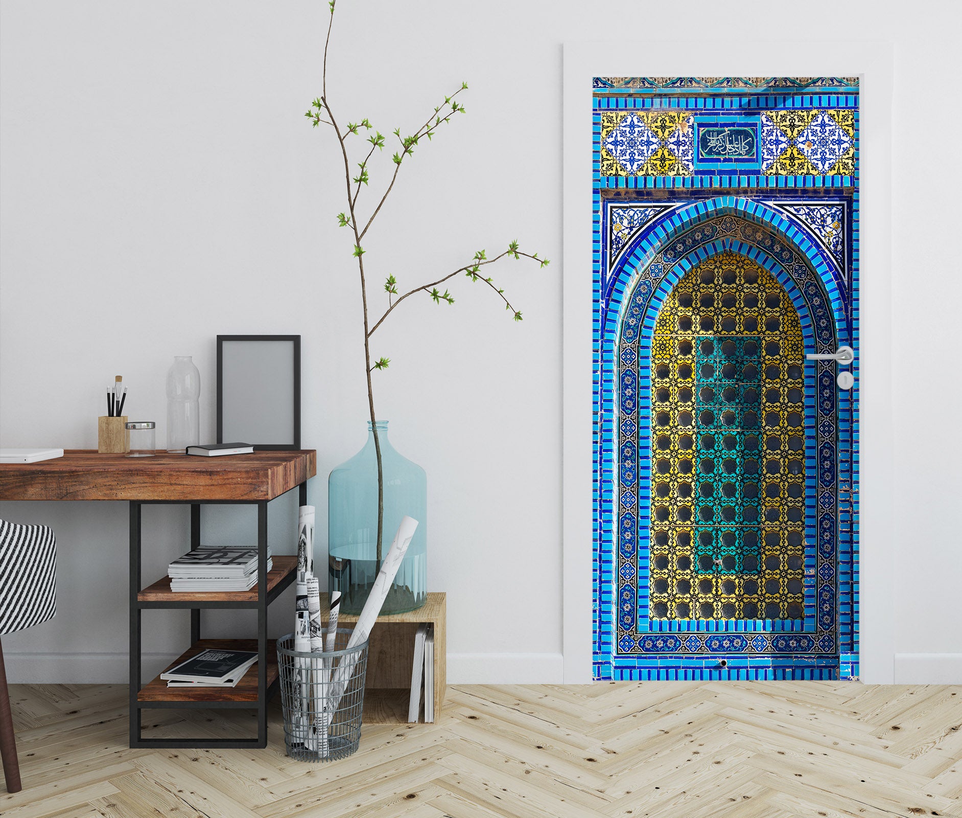 3D Blue Yellow Pattern Texture 10224 Assaf Frank Door Mural