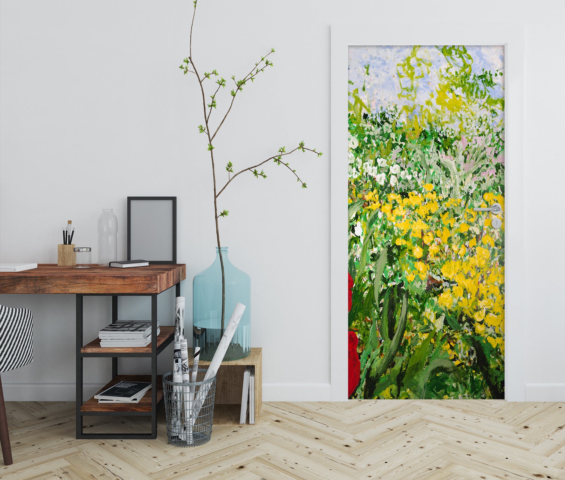 3D Yellow Floral Bush 9415 Allan P. Friedlander Door Mural