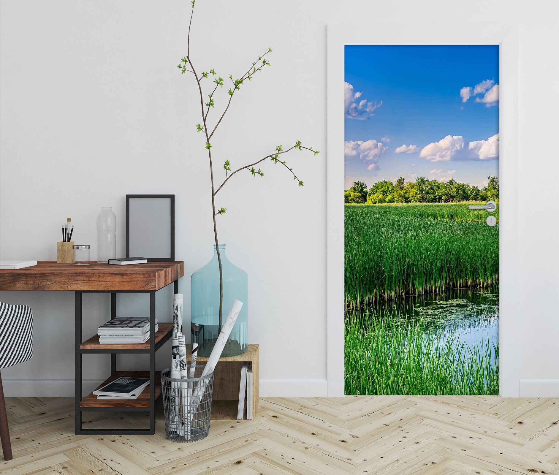 3D Sky Grass River 107218 Beth Sheridan Door Mural