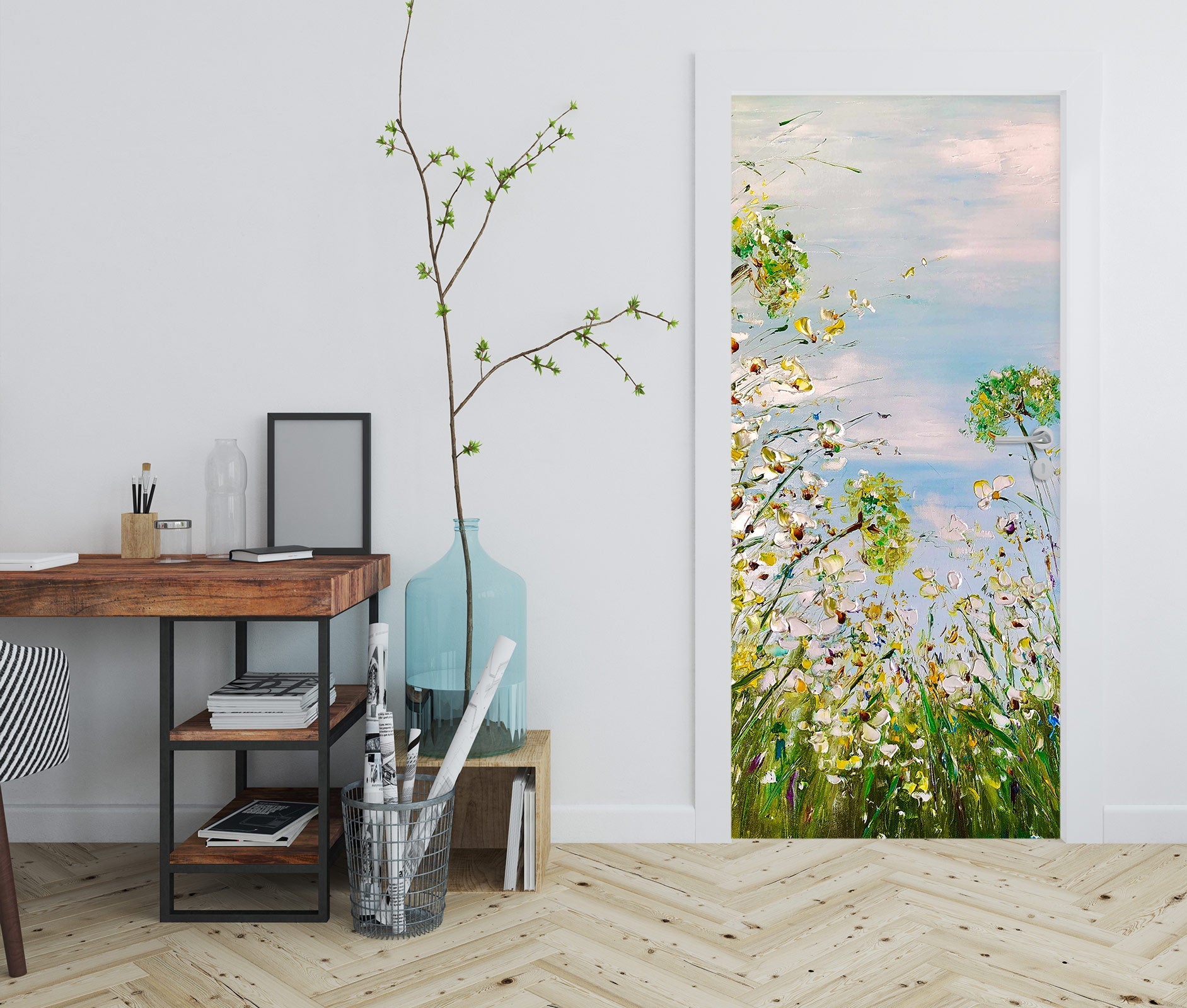 3D White Petal 3119 Skromova Marina Door Mural