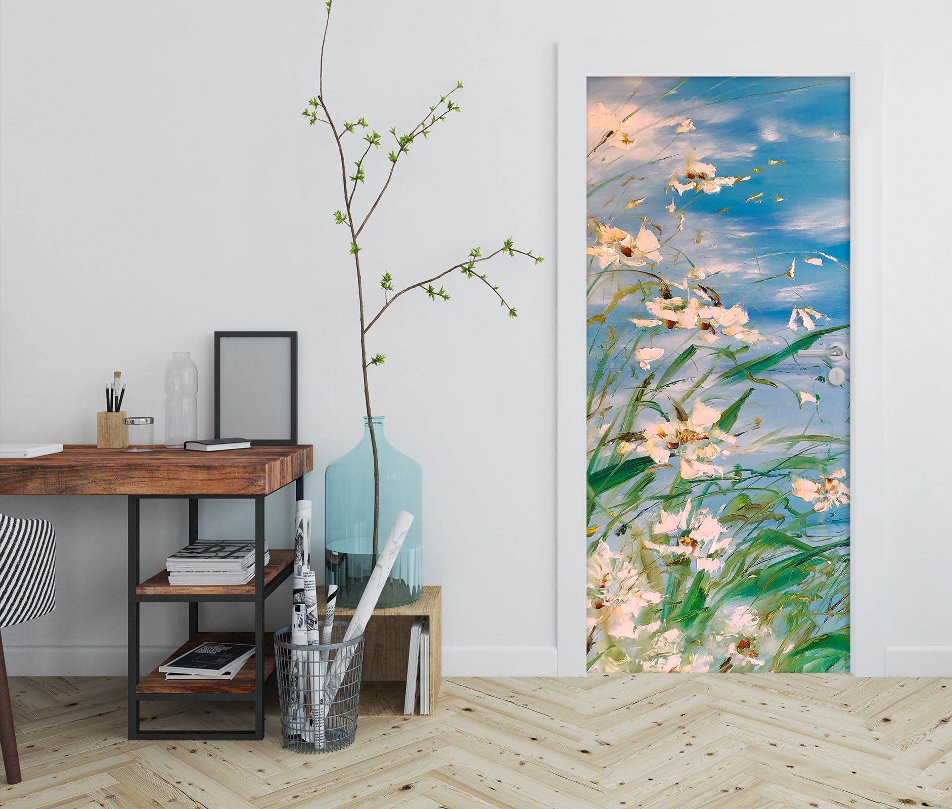 3D White Flowers 3280 Skromova Marina Door Mural