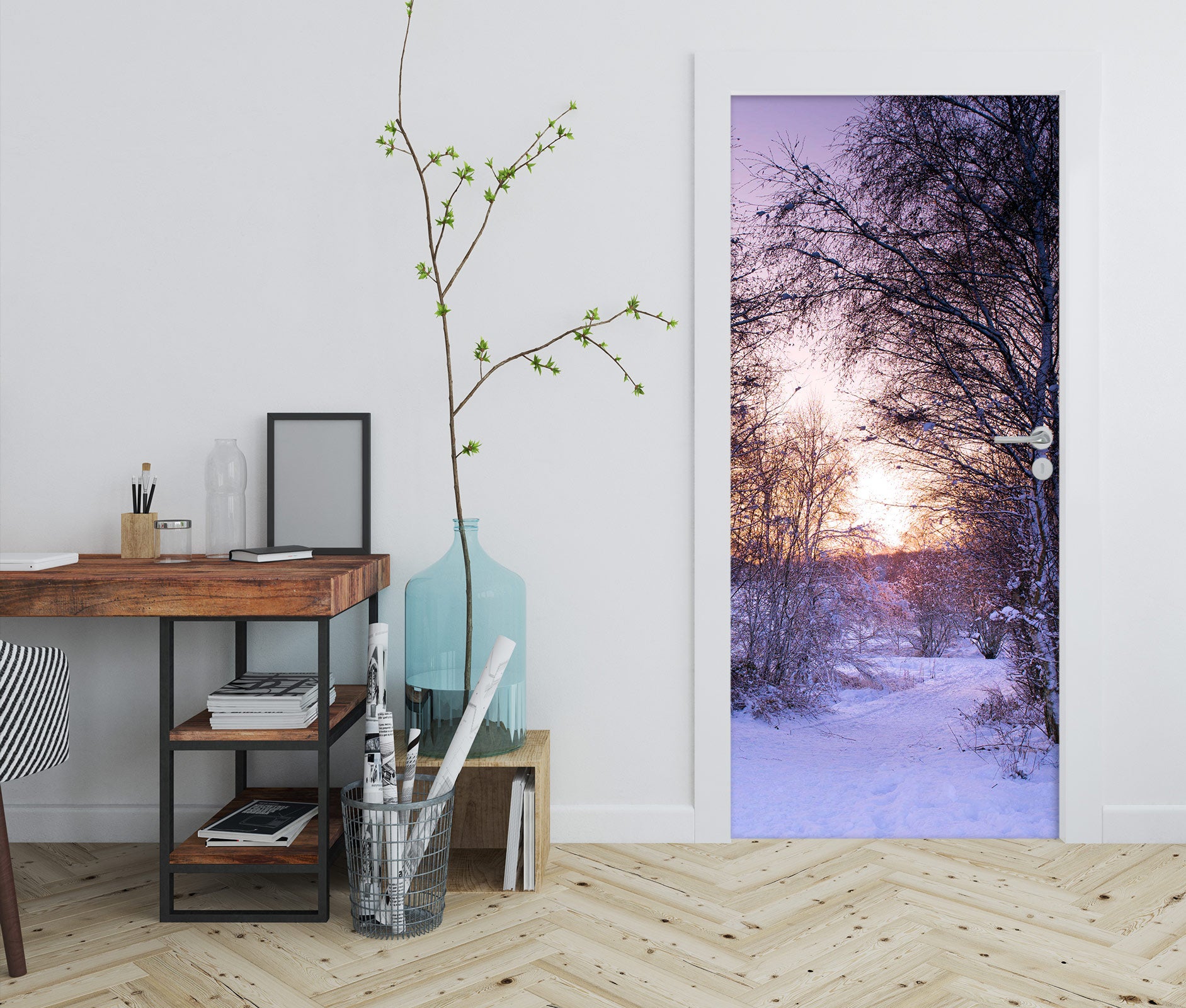 3D Snow Path Trees 10605 Assaf Frank Door Mural