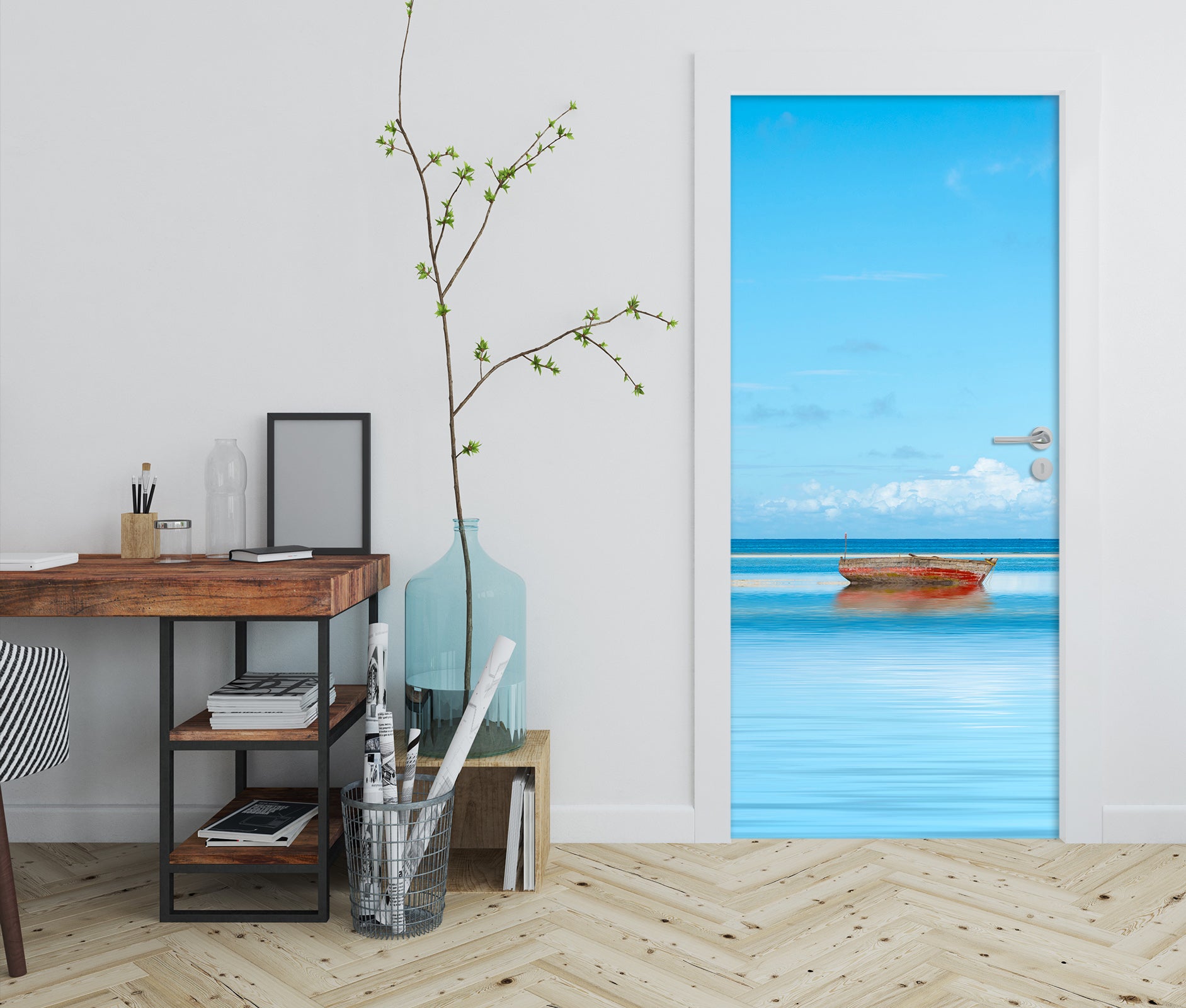 3D Blue Sky Sea Canoe 11502 Marco Carmassi Door Mural