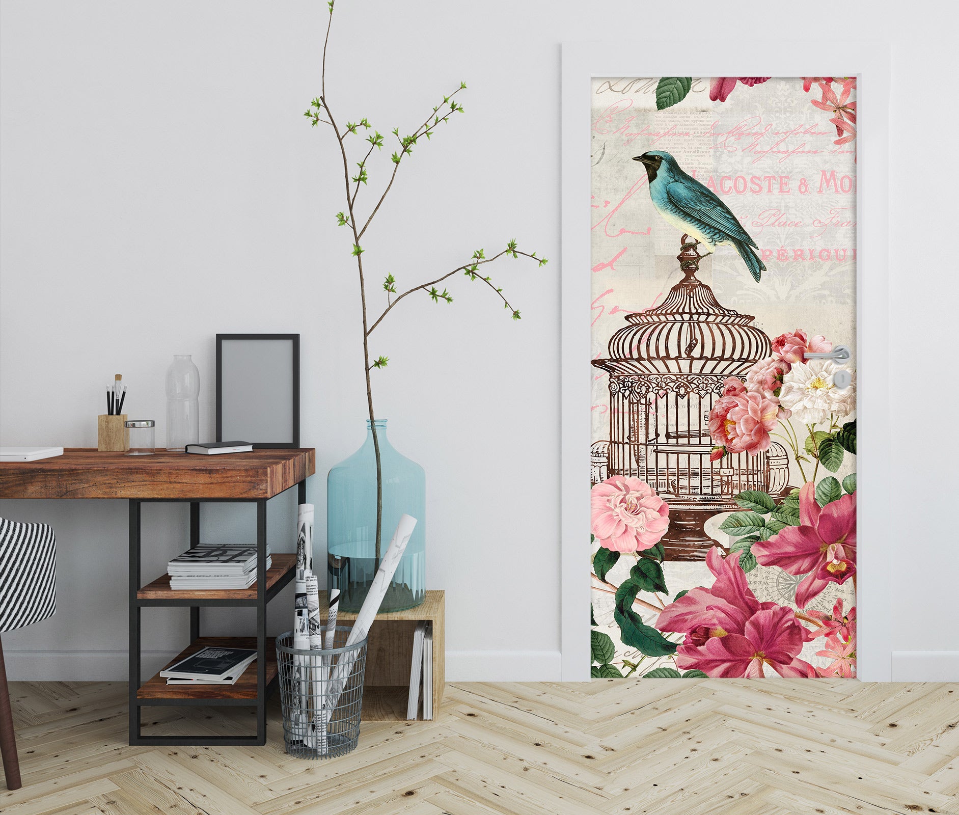 3D Pink Flower Birdcage 11883 Andrea Haase Door Mural