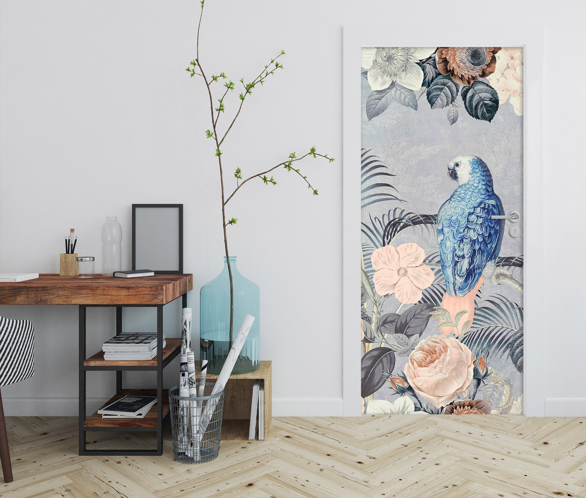 3D Blue Parrot Branch 11910 Andrea Haase Door Mural