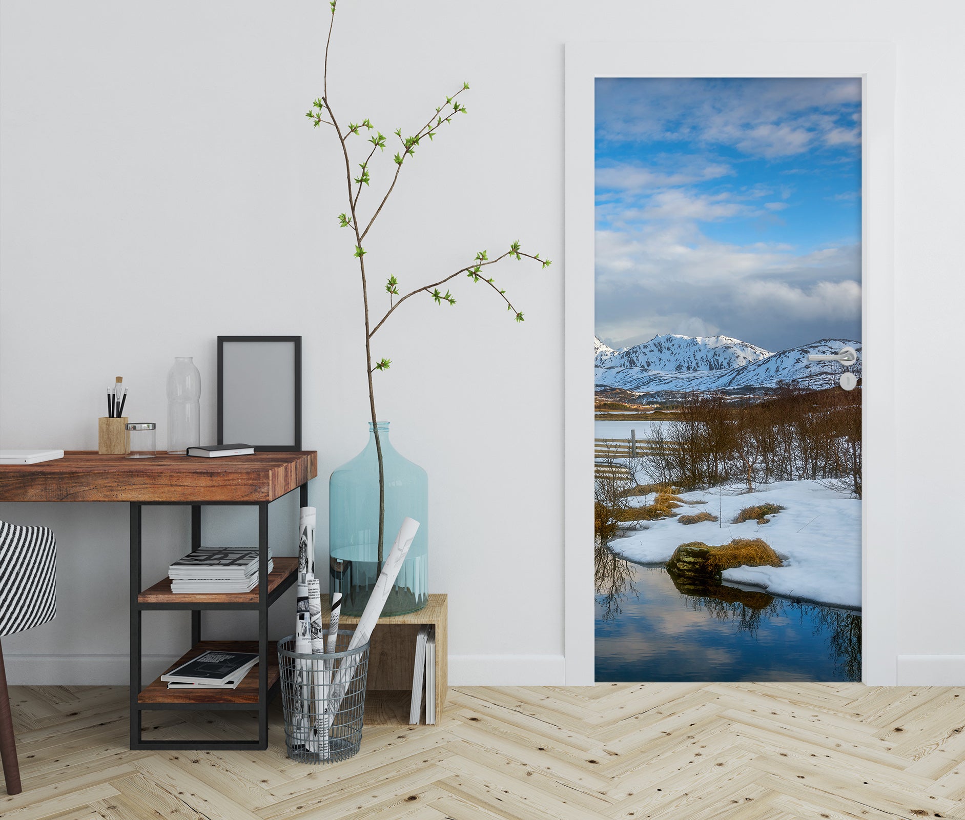 3D Lake Trees Snow Mountain 11599 Marco Carmassi Door Mural