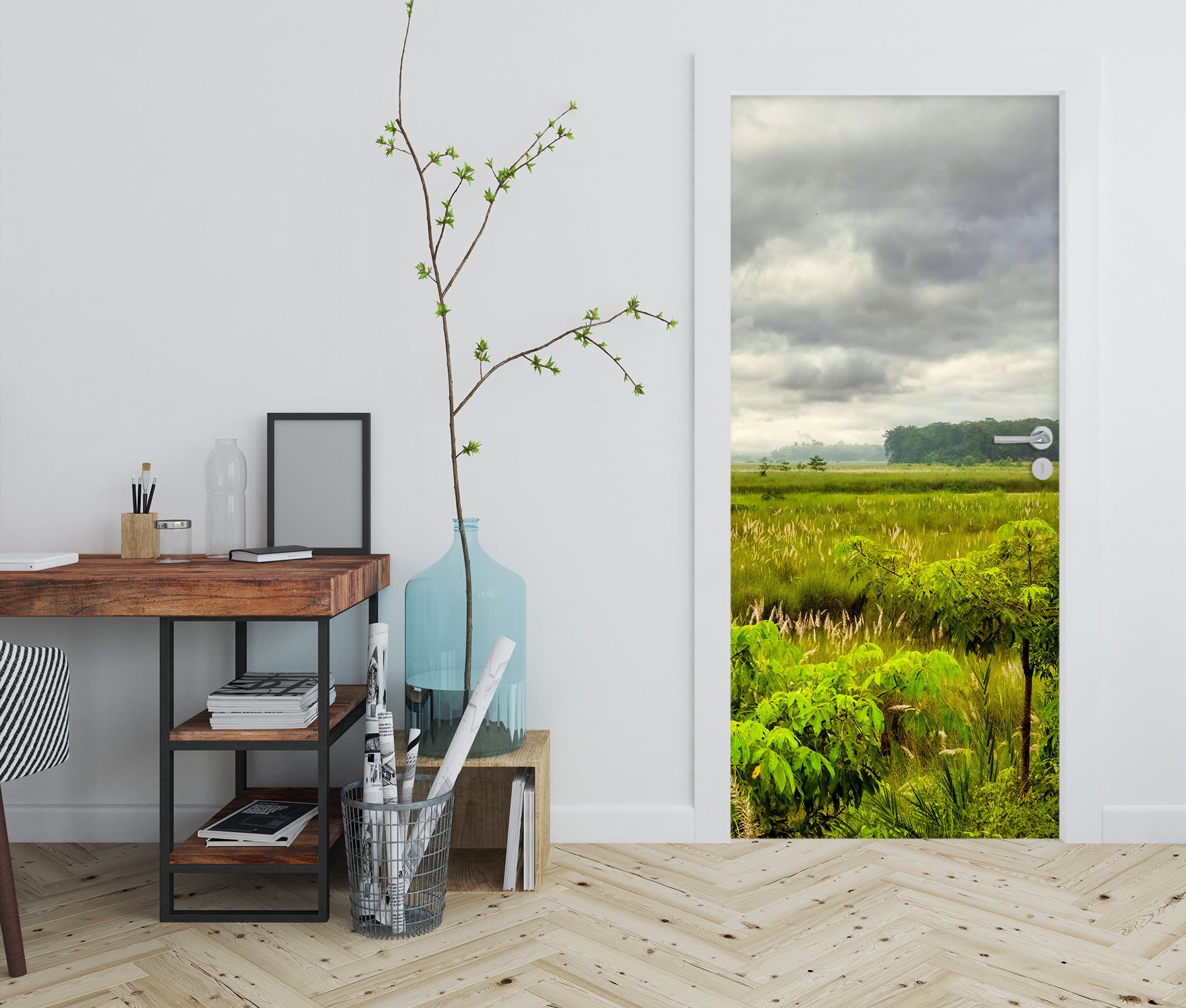 3D Grass Sky Dark Clouds 107223 Beth Sheridan Door Mural