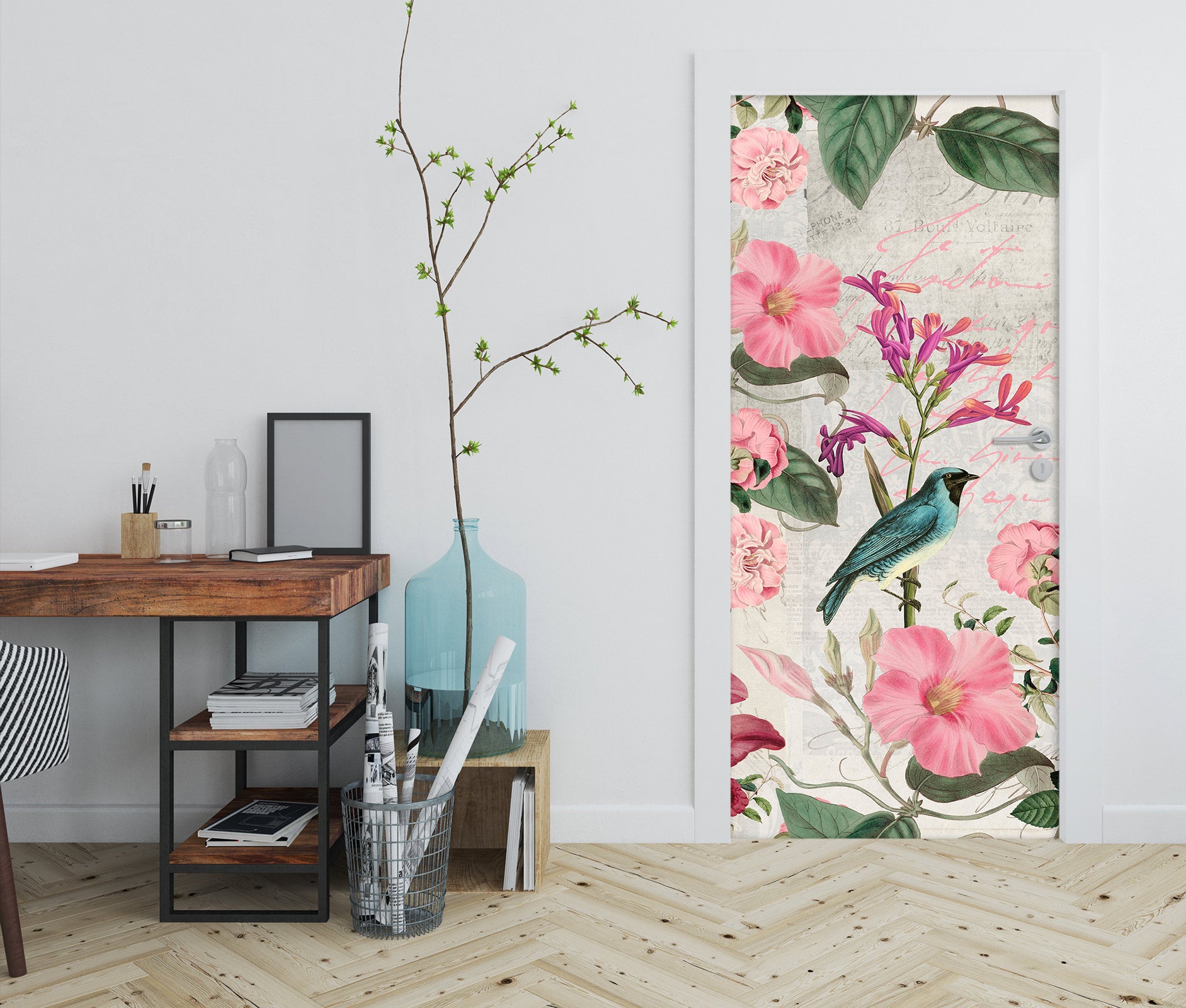 3D Pink Flower Bird 11882 Andrea Haase Door Mural