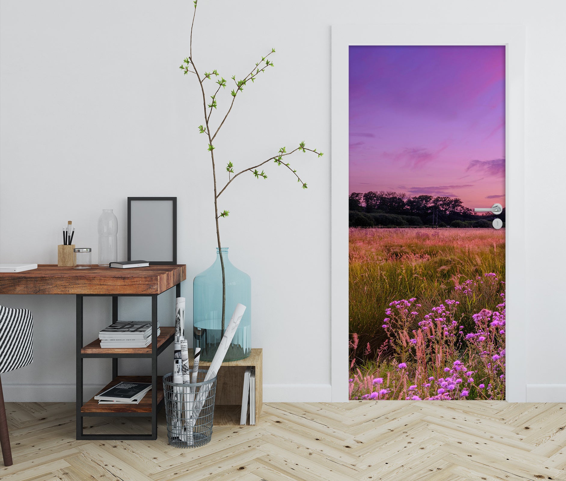 3D Purple Sky Flowers 101221 Assaf Frank Door Mural