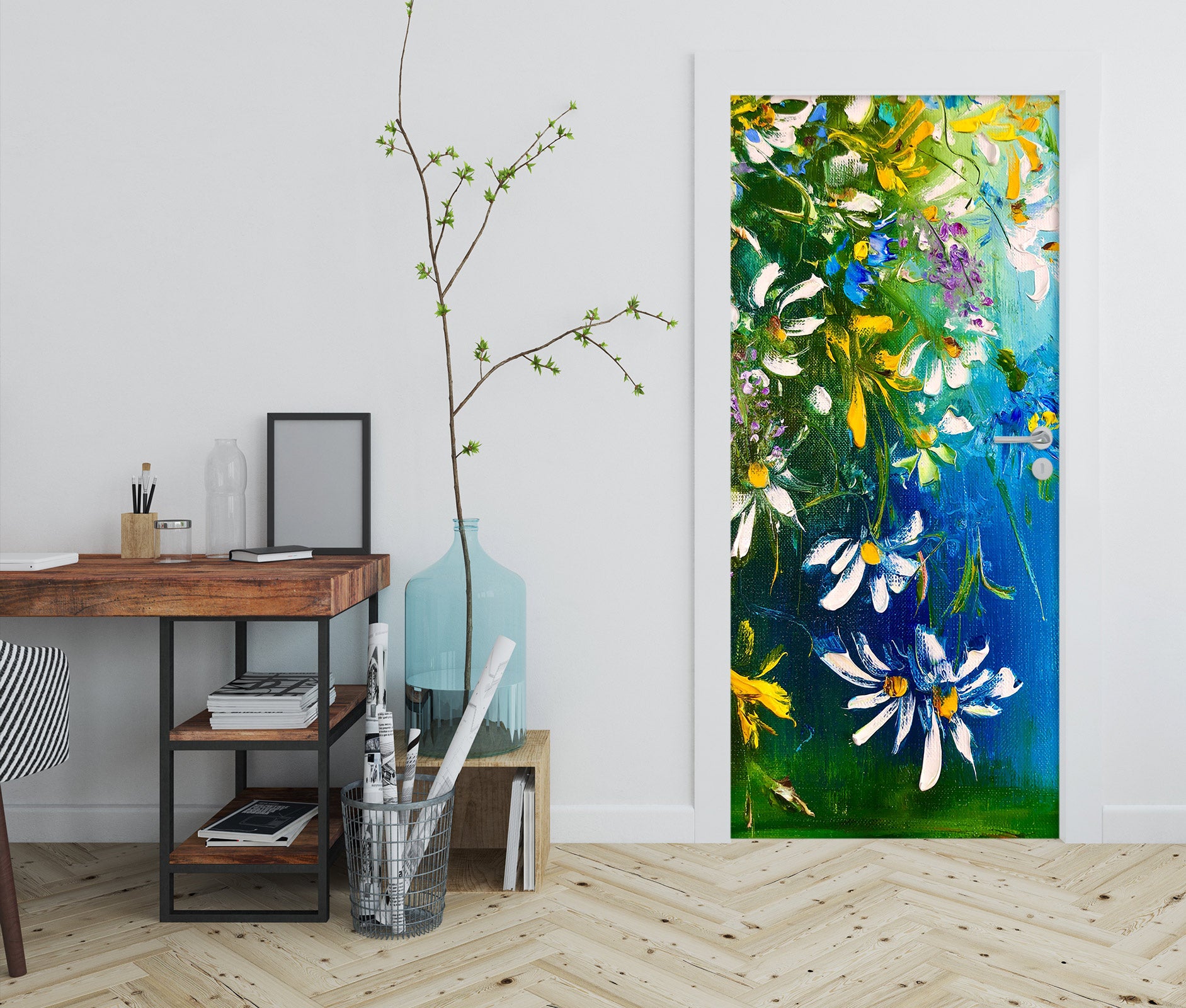 3D White Flower 3123 Skromova Marina Door Mural