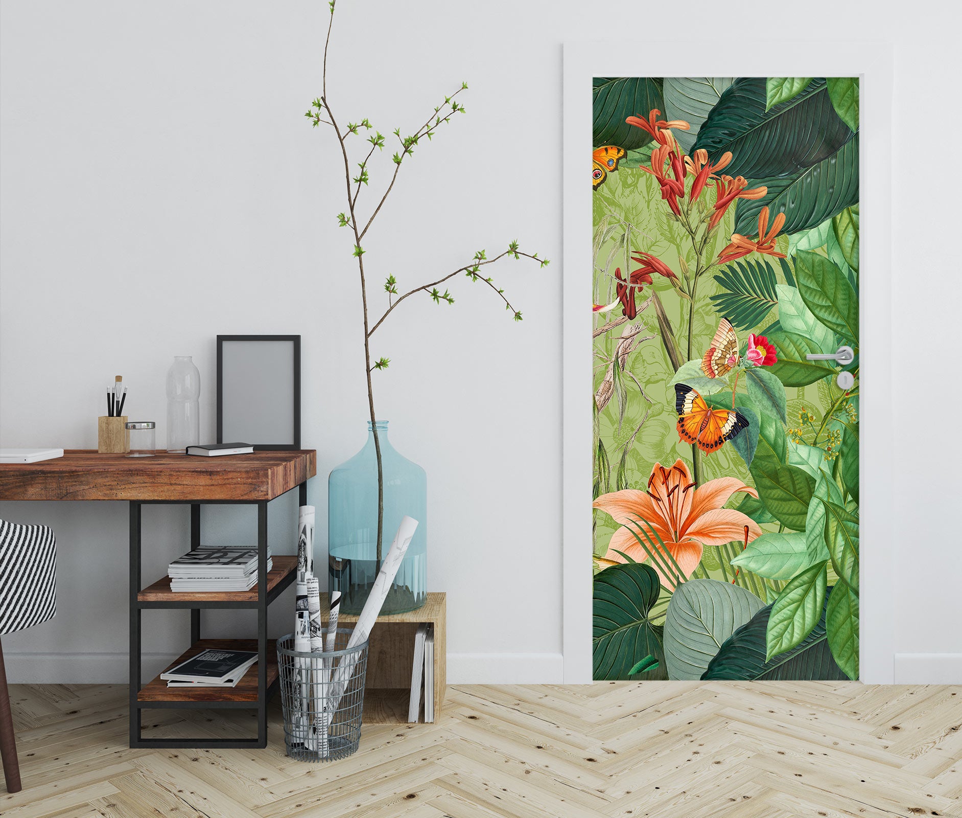 3D Red Flower Leaves 118108 Andrea Haase Door Mural