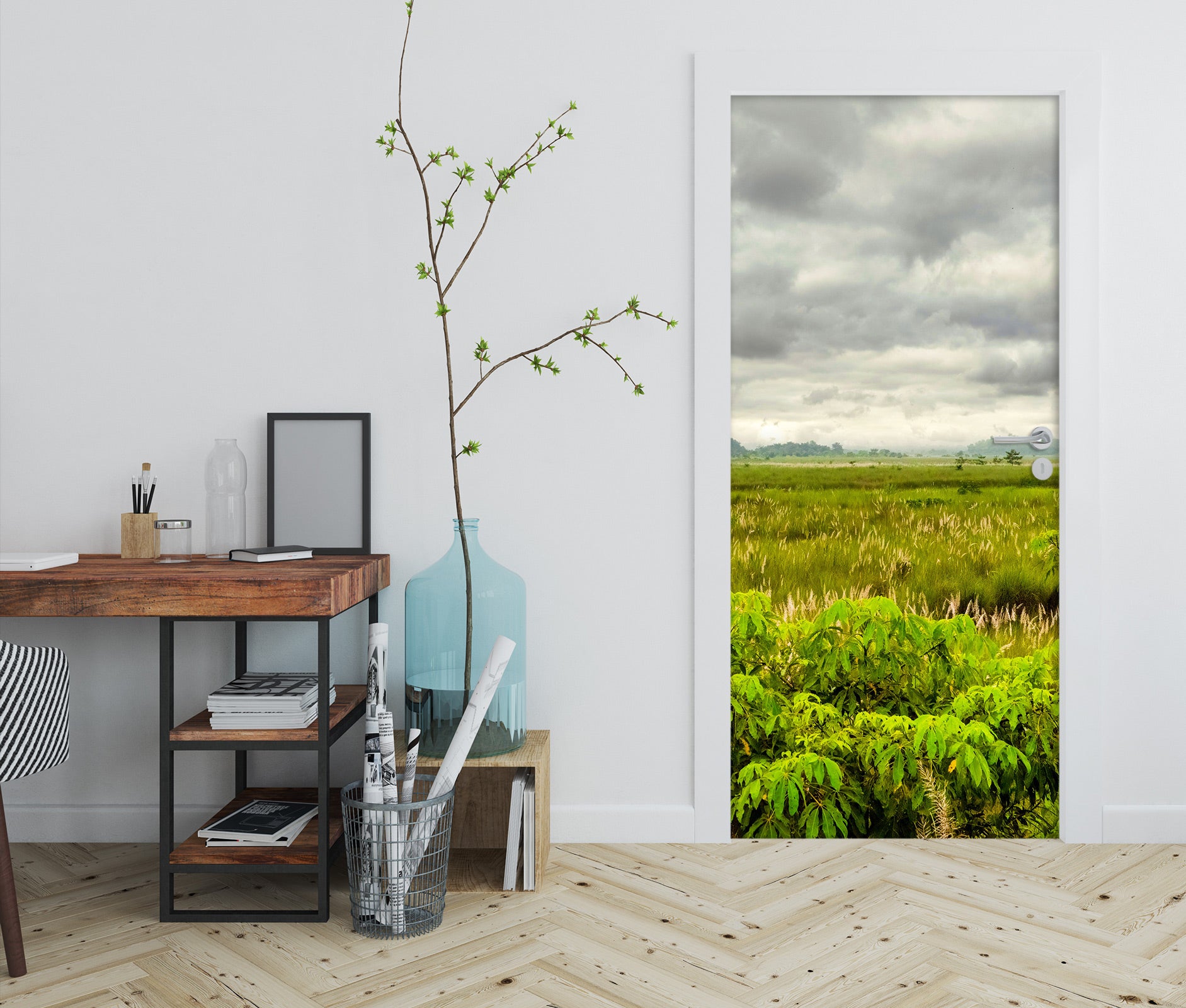 3D Grass Dark Clouds 107222 Beth Sheridan Door Mural