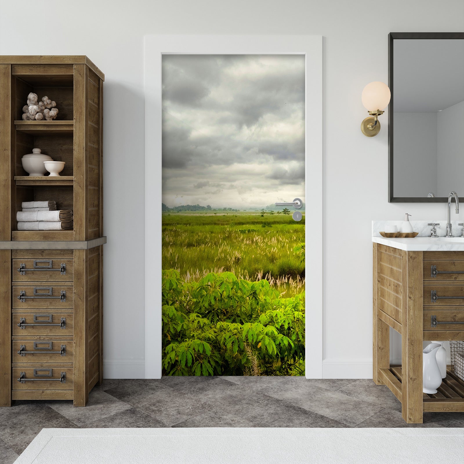 3D Grass Dark Clouds 107222 Beth Sheridan Door Mural