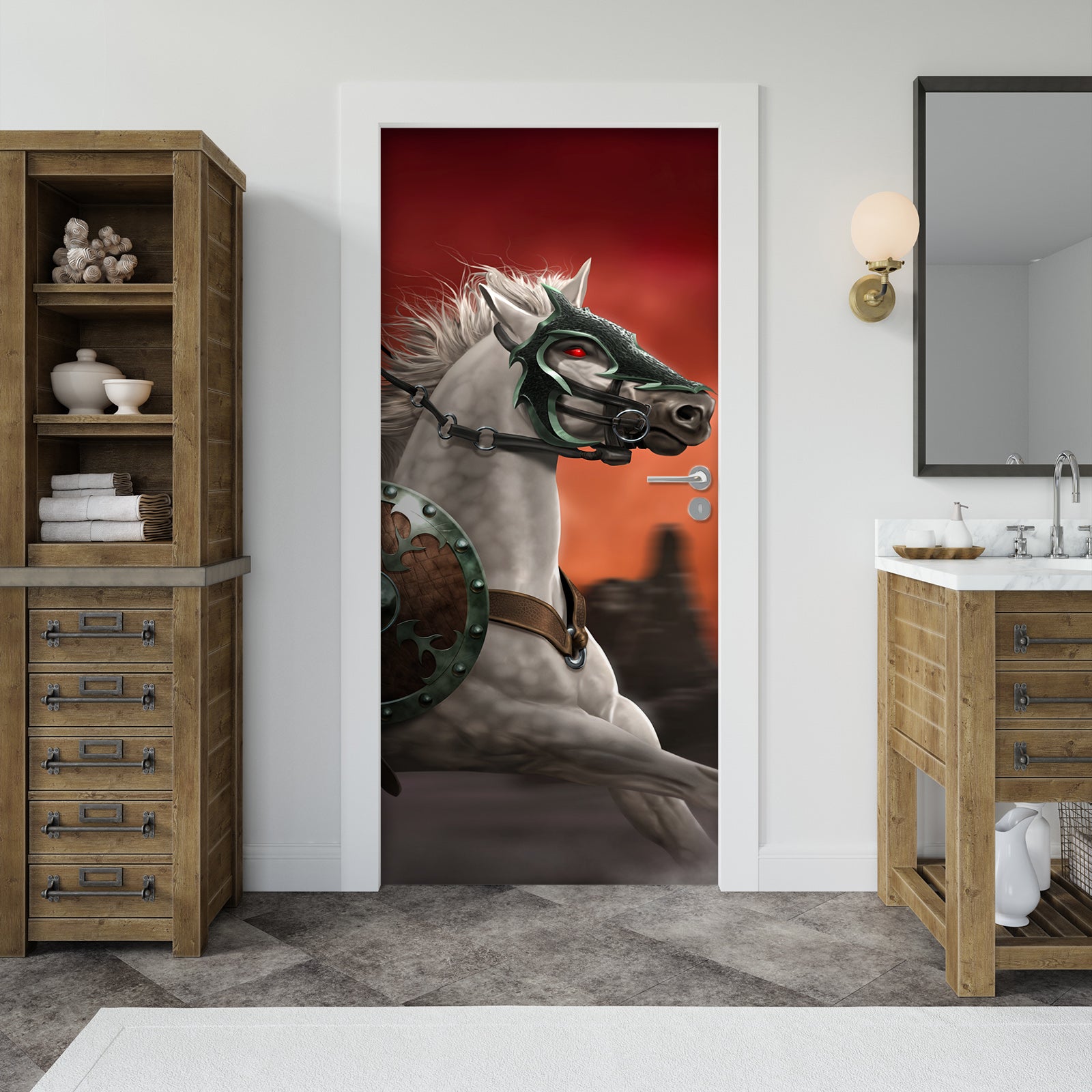 3D White Horse 610 Tom Wood Door Mural