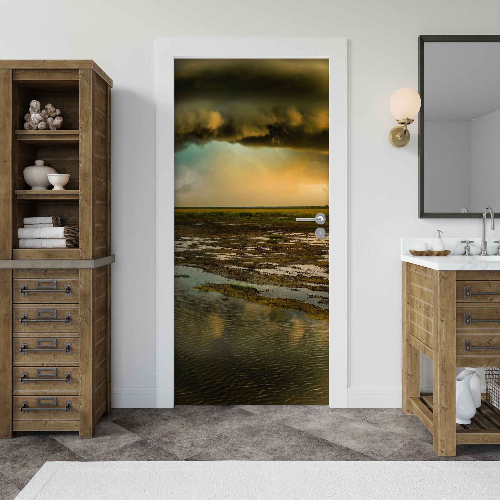 3D Sky Dark Clouds Seaside 107173 Beth Sheridan Door Mural