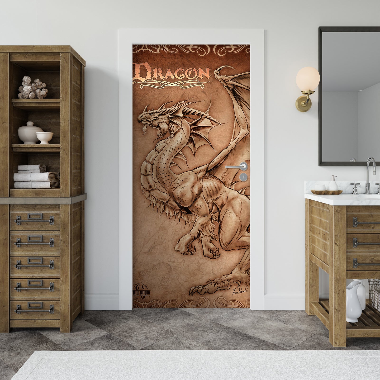 3D Hand Drawn Dragon 638 Tom Wood Door Mural