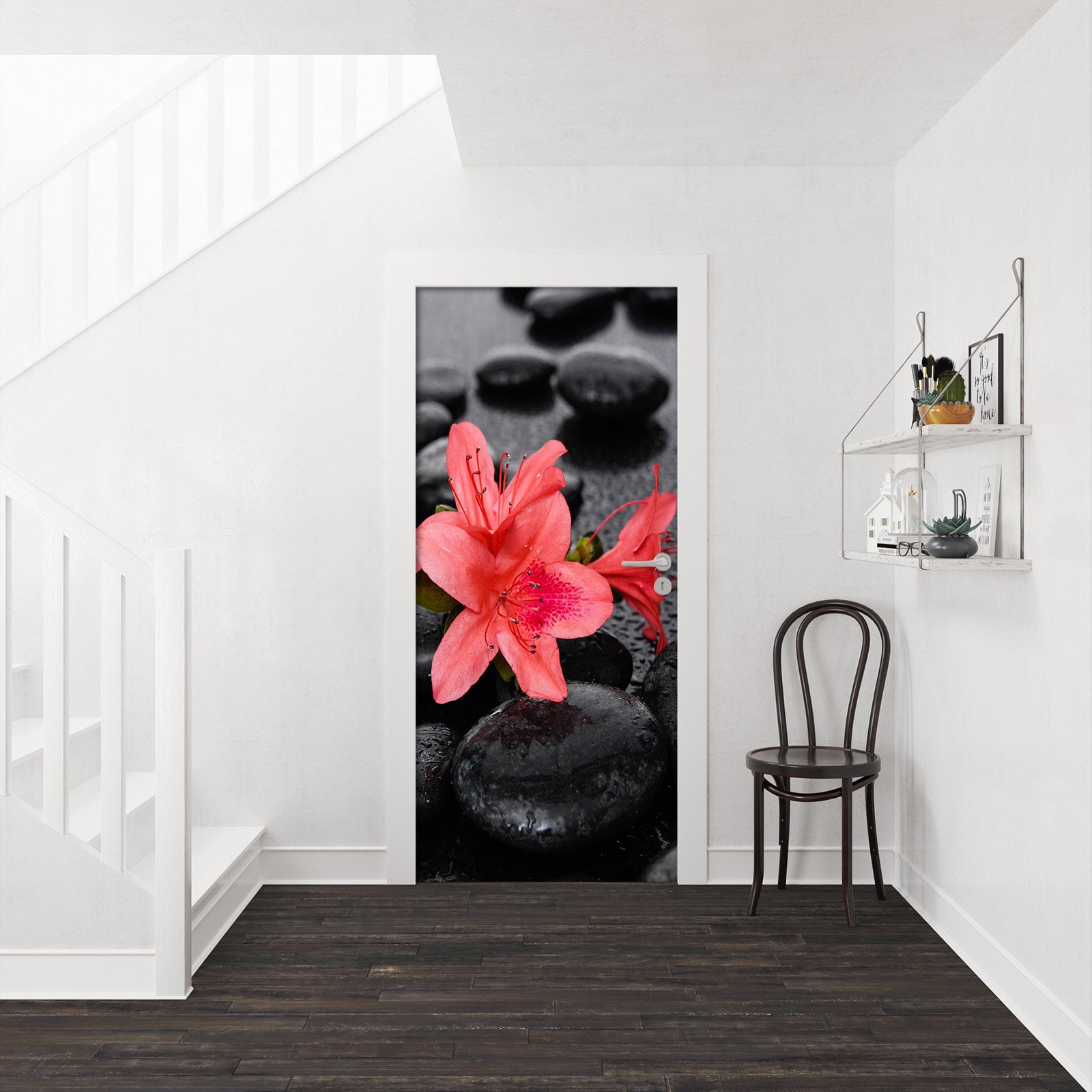 3D Black Stone Flower 001 Door Mural