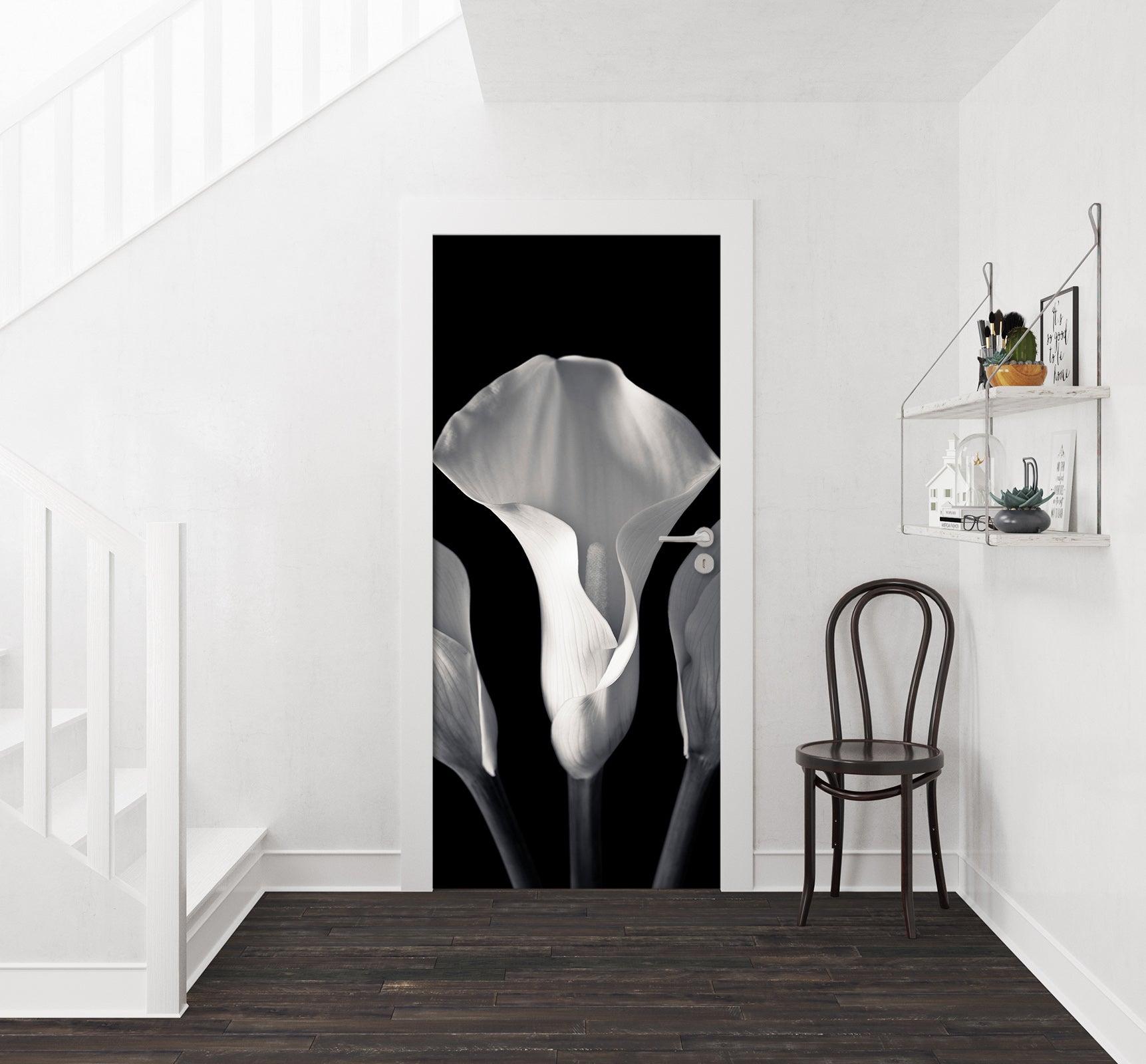 3D Black White Flowers 10658 Assaf Frank Door Mural