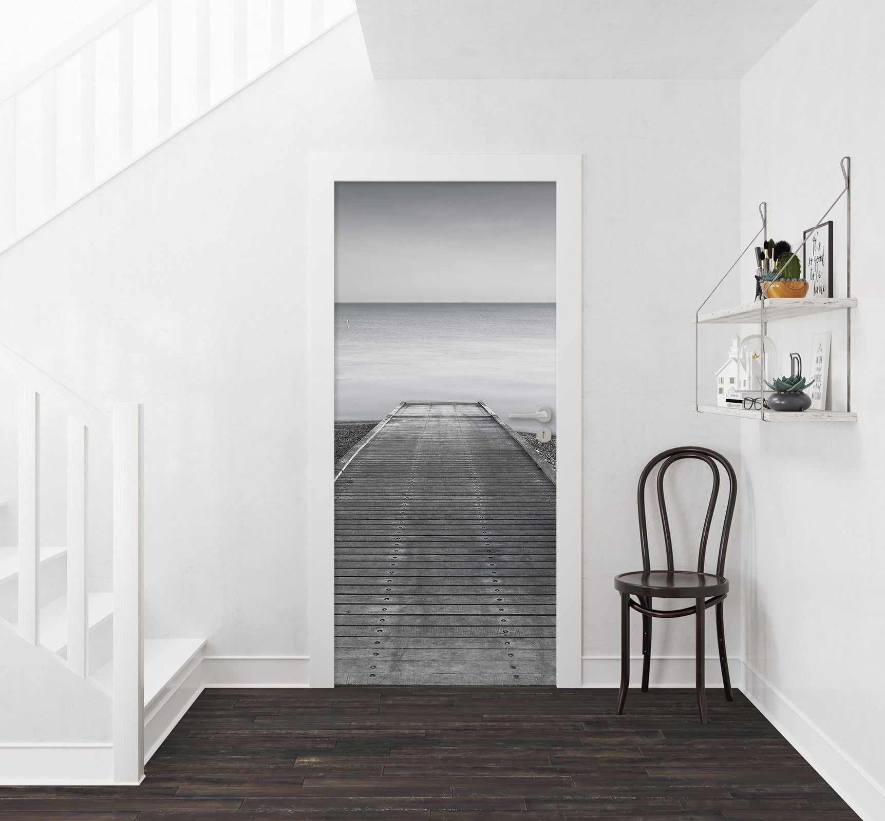 3D Grey Ocean Bridge 10655 Assaf Frank Door Mural