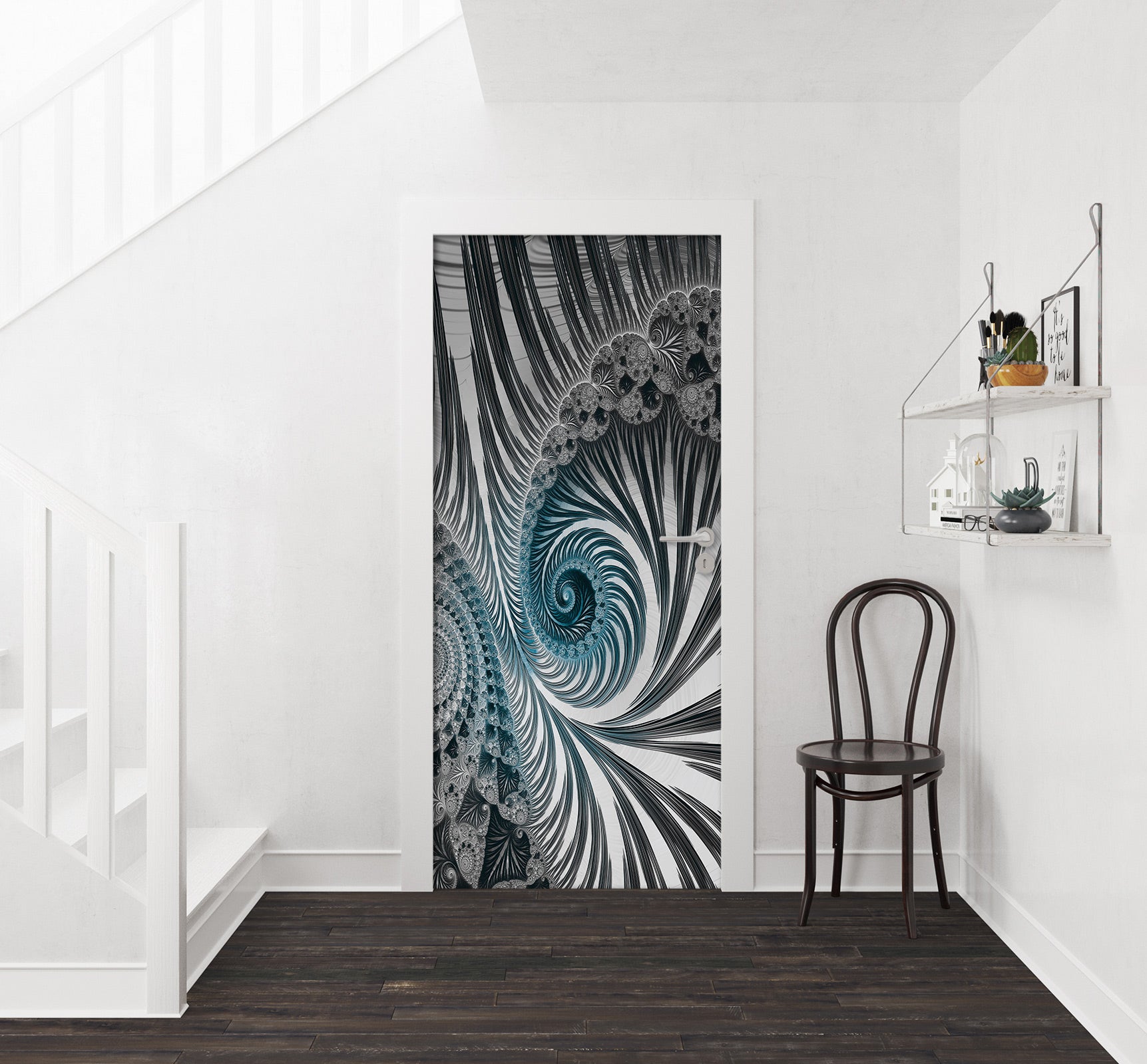 3D Grey Blue Pattern Thread 102108 Andrea Haase Door Mural