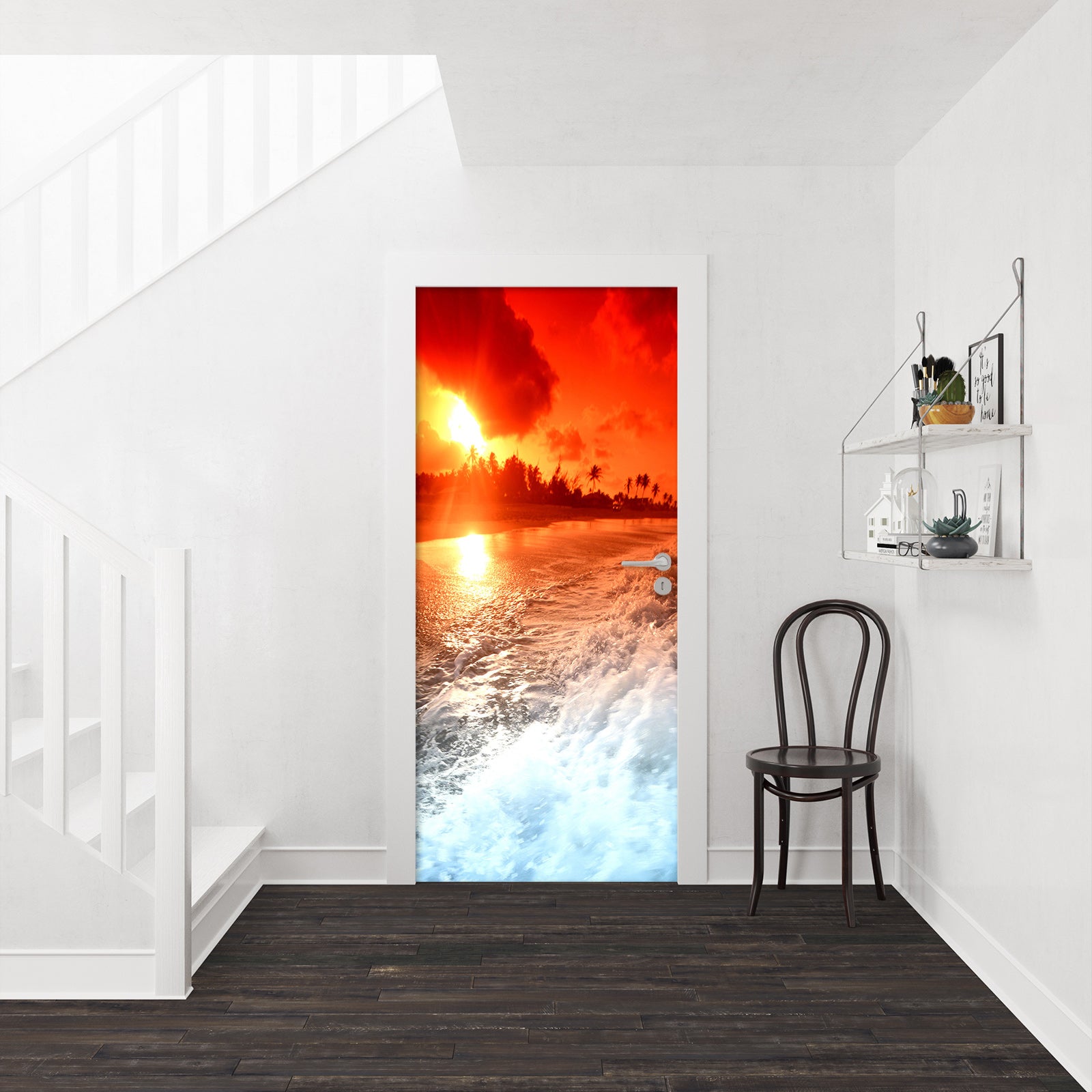 3D Red Sunset Sea 047 Door Mural